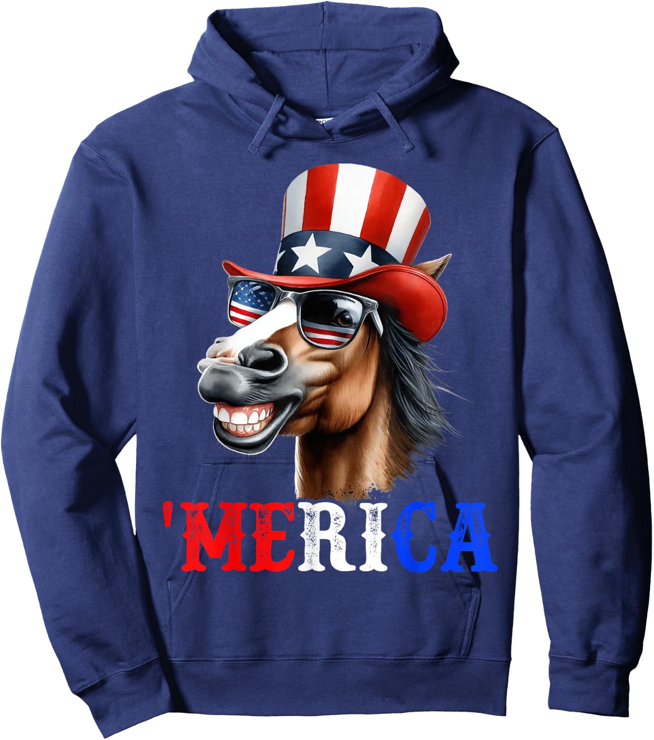 Merica Horse Patriotic 4th of July Funny Kids Men Women Hoodie - Hoodie | Navy