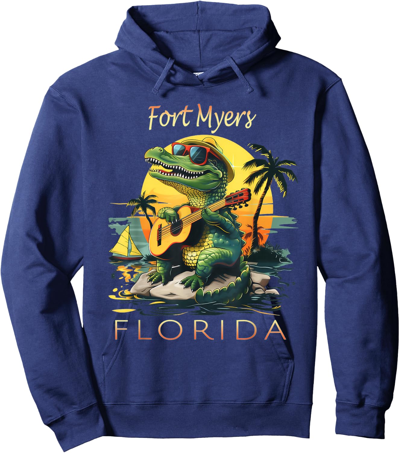 Fort Myers Florida Vacation Cute Alligator Sunset Souvenir Hoodie - Hoodie | Navy