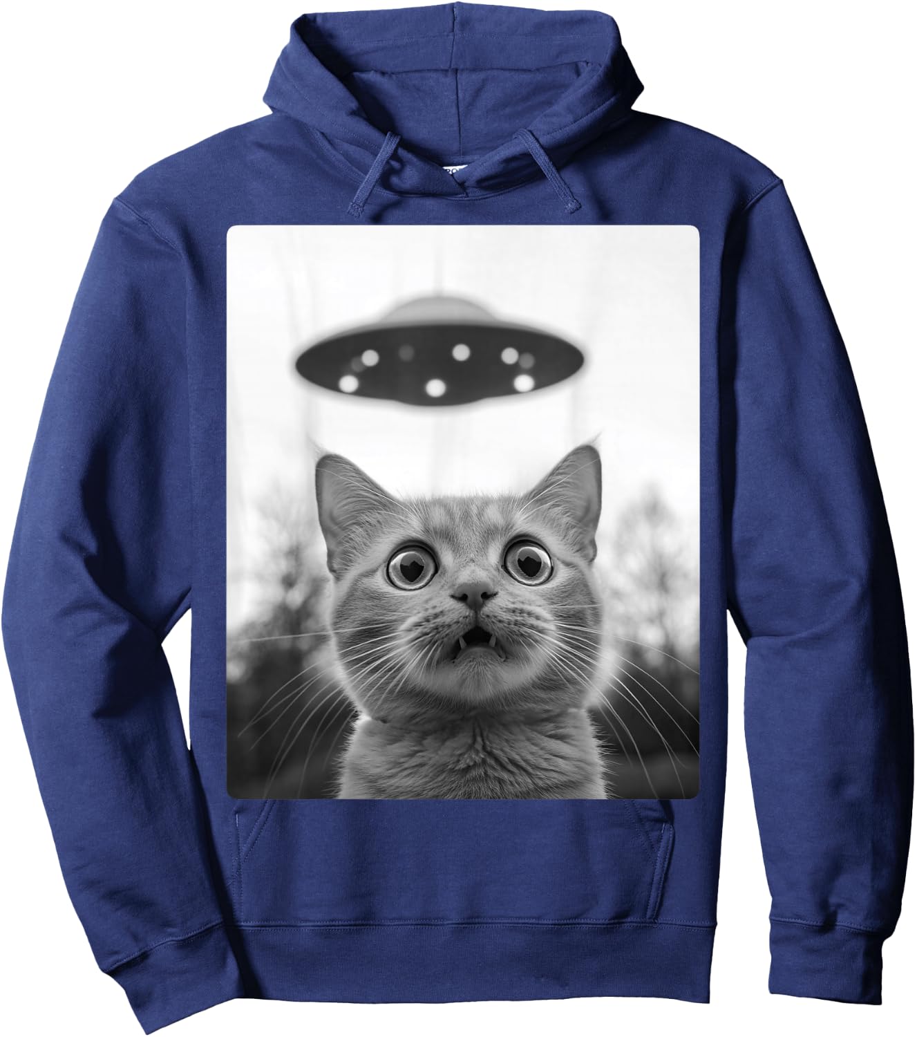 Cat Selfie Alien Cats in Front of Ufo Space Aliens Hoodie - Hoodie | Navy