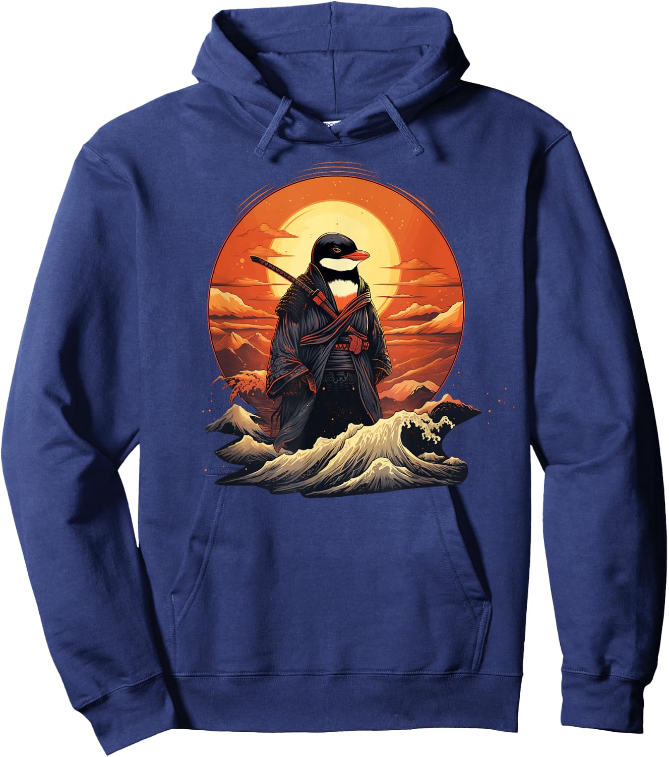 Vintage samurai Penguin on Japanese ninja art Penguin Hoodie - Hoodie | Navy