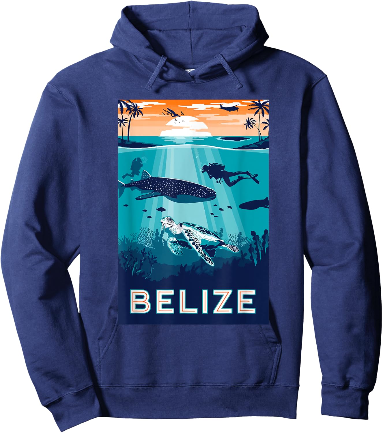 Belize Snorkeling Whale Shark Sea Turtle Caribbean Souvenir Hoodie - Hoodie | Navy
