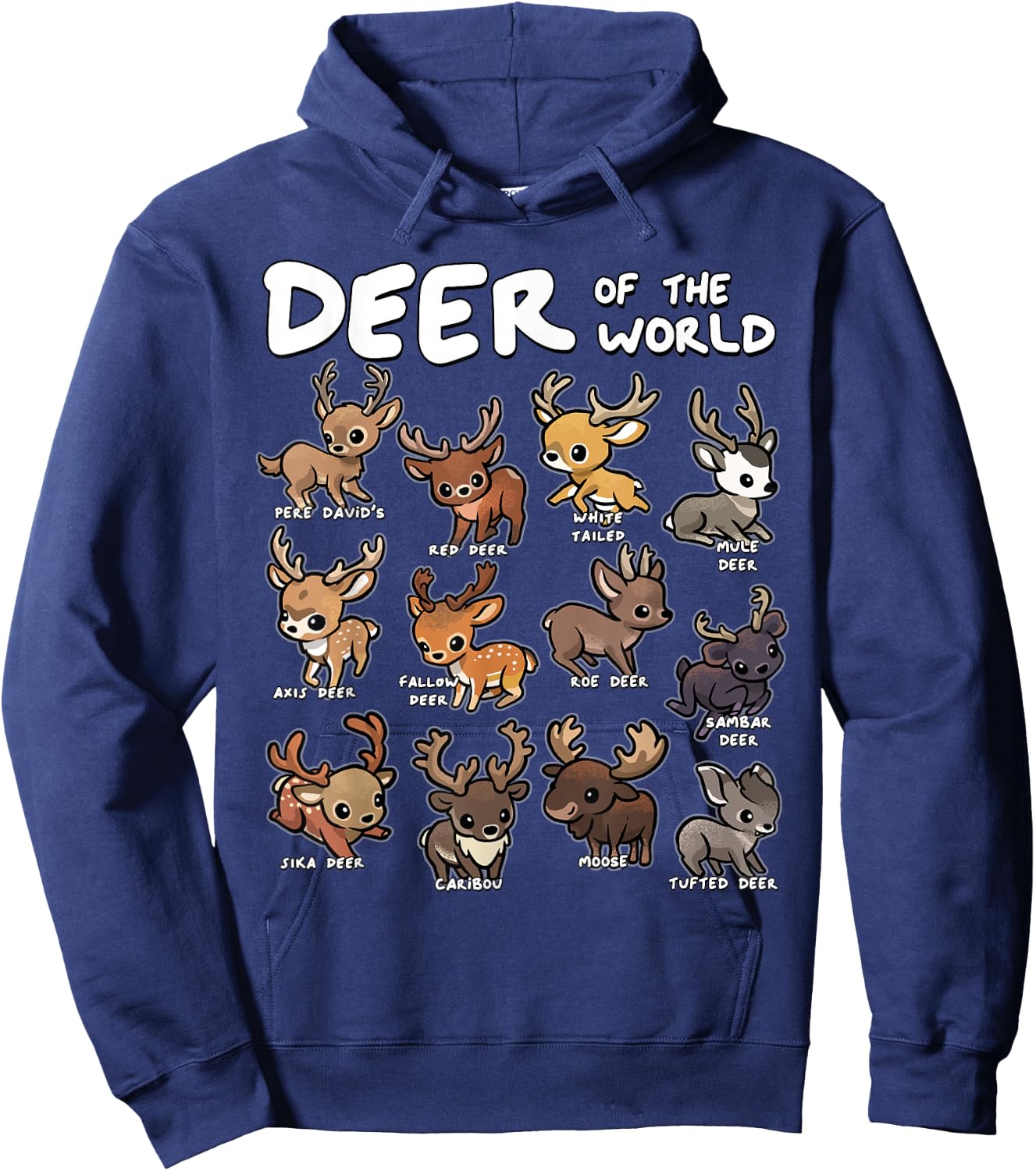 Deer Shirt Deer of The World Educational Deer Lover Hunter Hoodie - Hoodie | Navy