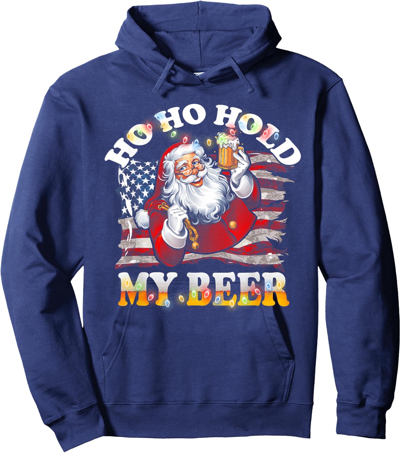 Christmas In July Santa Ho Ho Hold My Beer USA Flag Hoodie - Hoodie | Navy