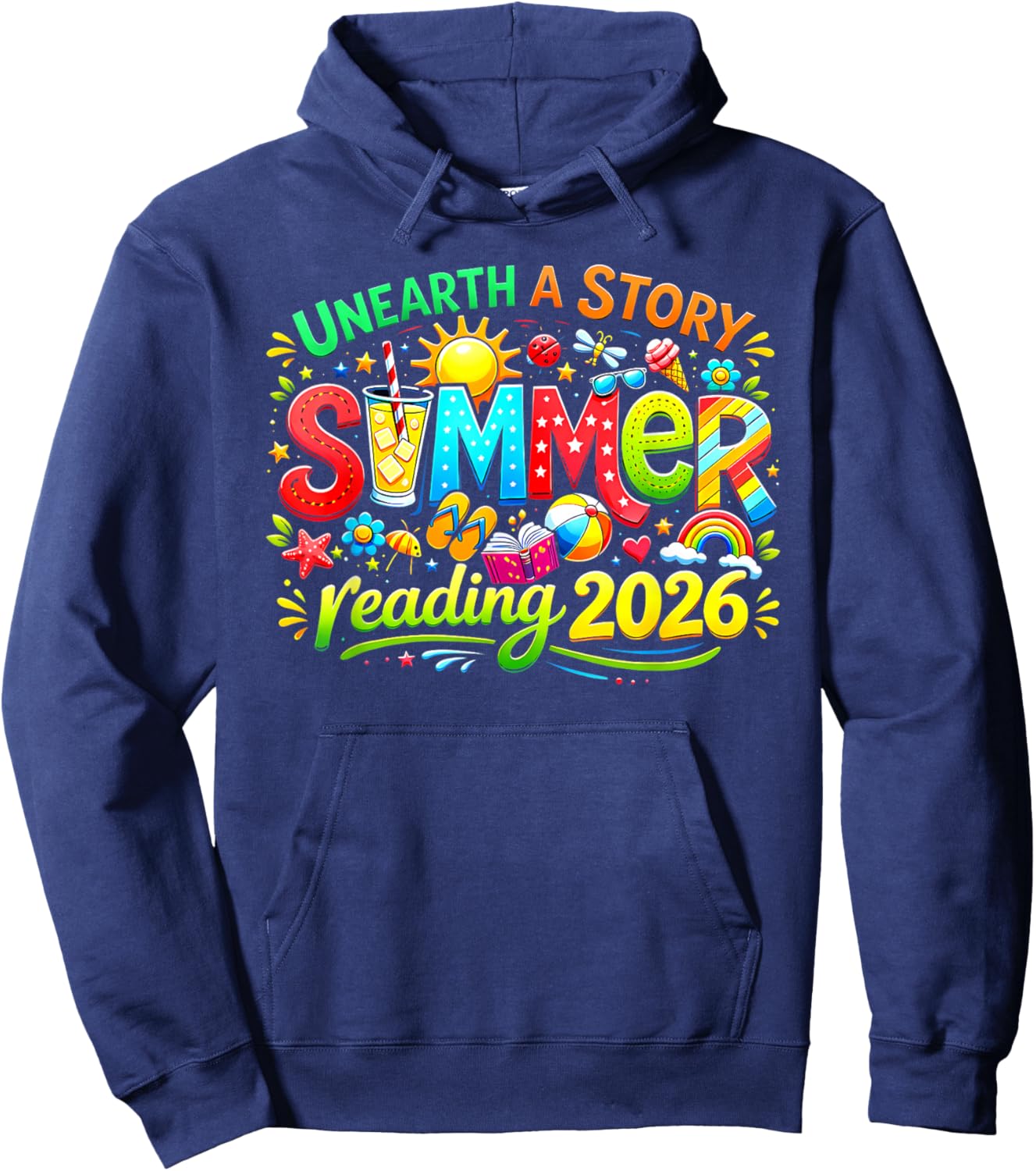 Unearth A Story Summer Reading Program 2026 Men Women Kids Hoodie - Hoodie | Navy