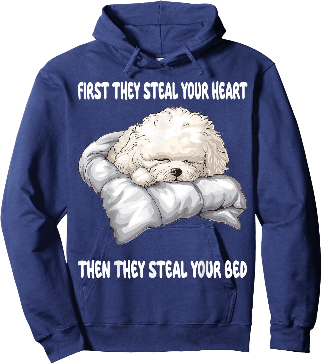 Bichon Frise Sleeping Pajamas Nightgown Hoodie - Hoodie | Navy