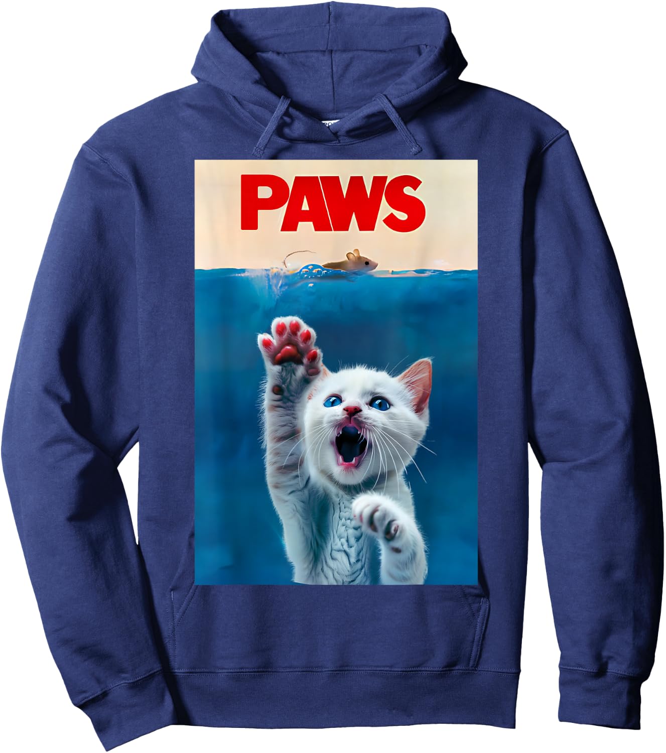 PAWS Funny Cat parody cat Lover Gift Kitten Shark Mouse meow Hoodie - Hoodie | Navy