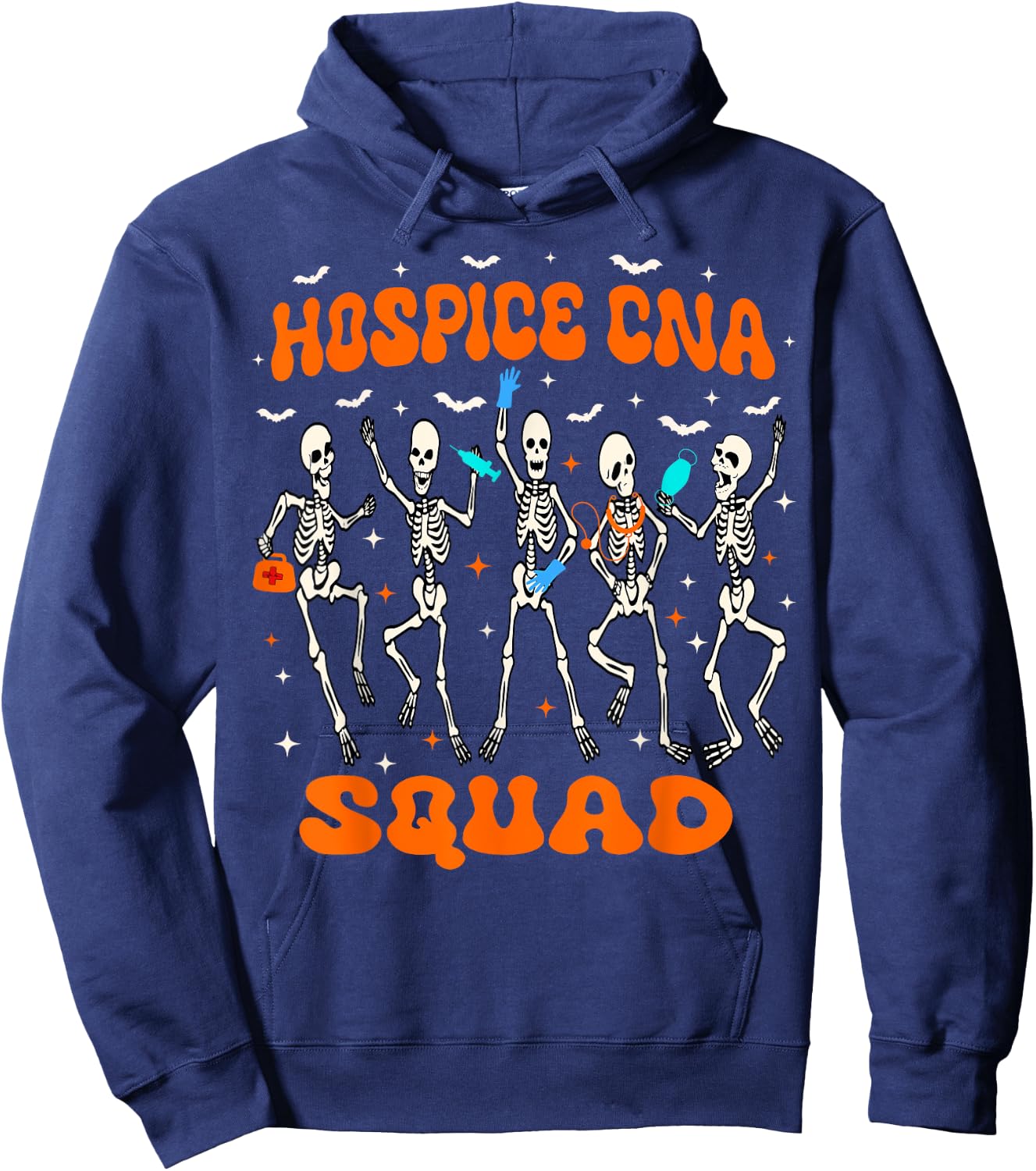 Hospice CNA Squad Halloween Skeleton Stethoscope Bandage Hoodie - Hoodie | Navy