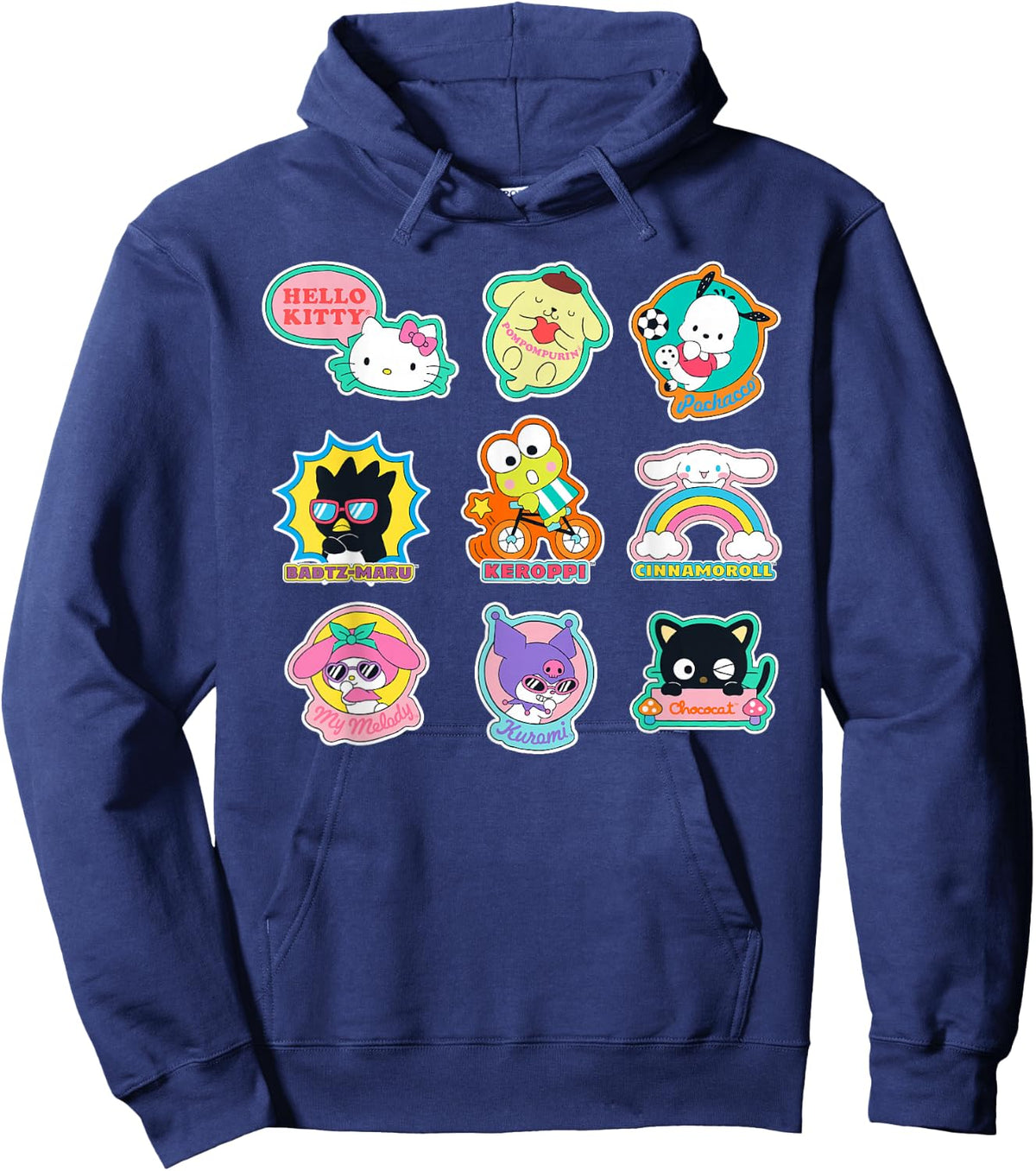 SANRIO Hello Kitty and Friends Supercute Stickers Adult Child Black Small Classic Fit Short Sleeve Cotton 60% Polyester 40% Hoodie - Hoodie | Navy