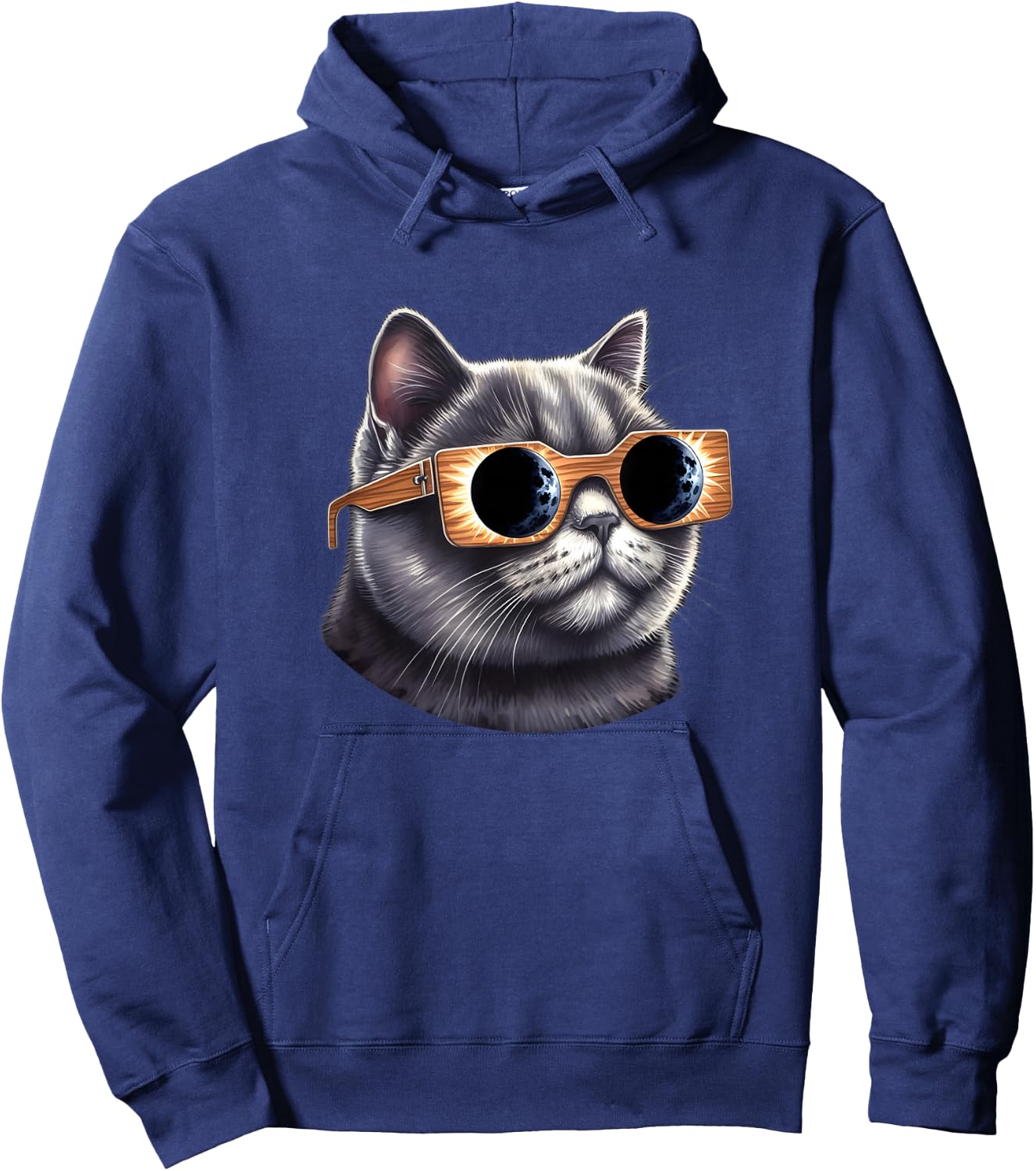 British Short Hair Cat with Solar Eclipse Glasses Hoodie - Hoodie | Navy