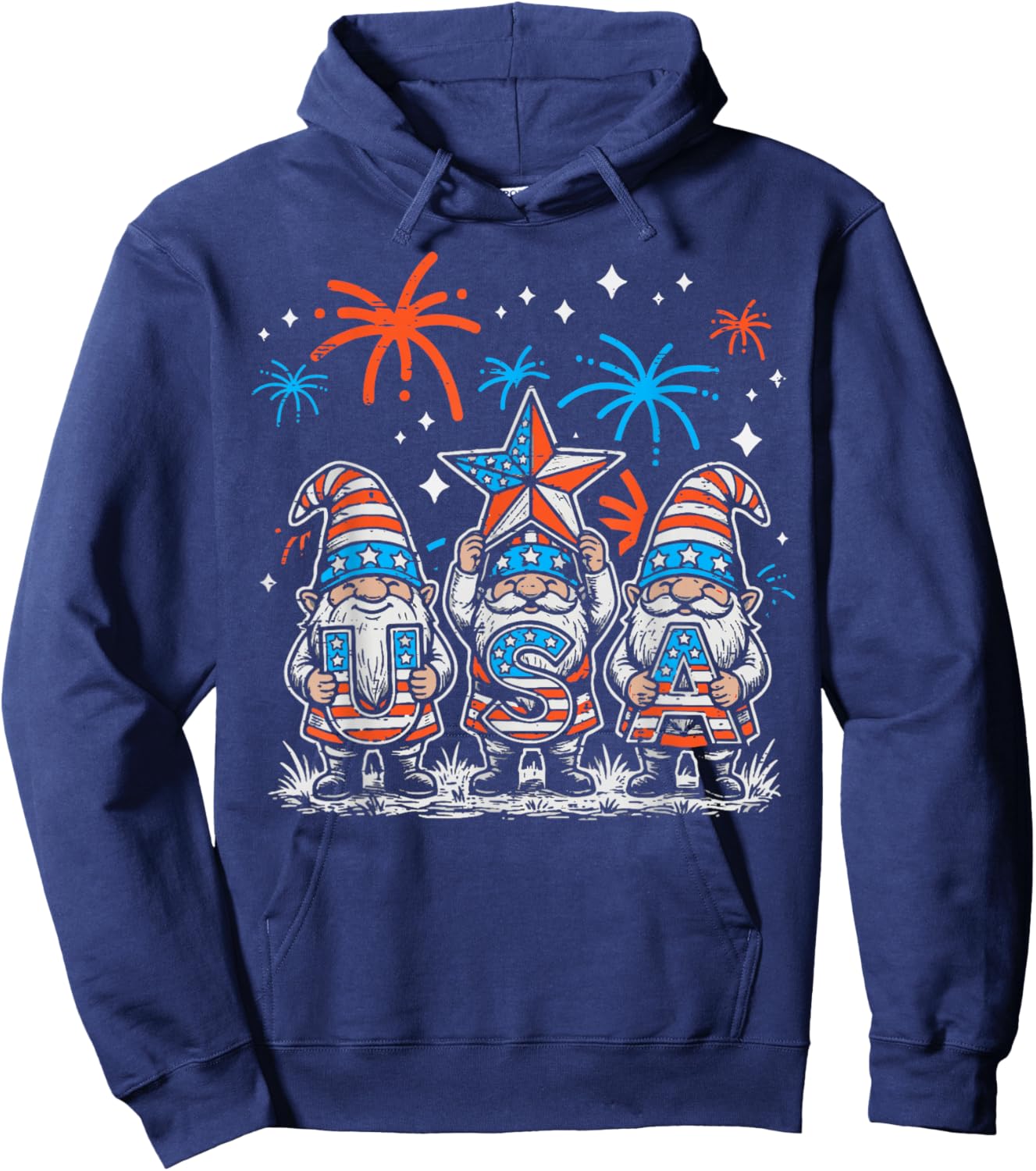 4th of July Gnomes USA Fireworks Patriotic Men Women Kids Hoodie - Hoodie | Navy