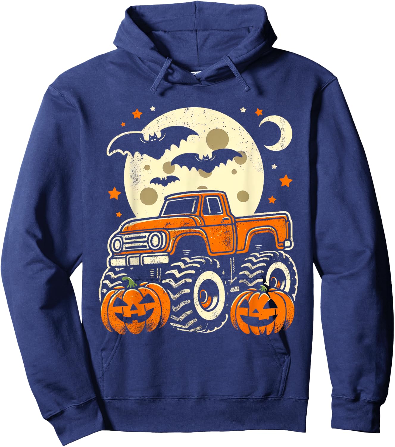 Halloween Shirt For Kids Boy Monster Truck Pumpkin Halloween Hoodie - Hoodie | Navy