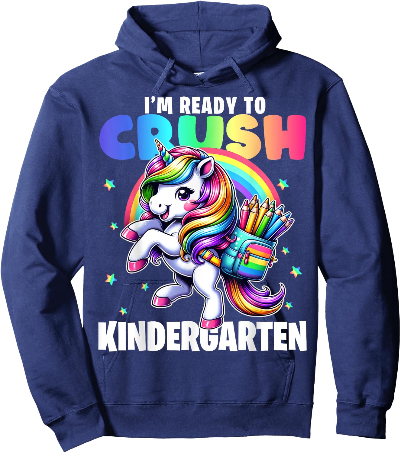 Crush Kindergarten Girls Back to School Unicorn First Day Hoodie - Hoodie | Navy