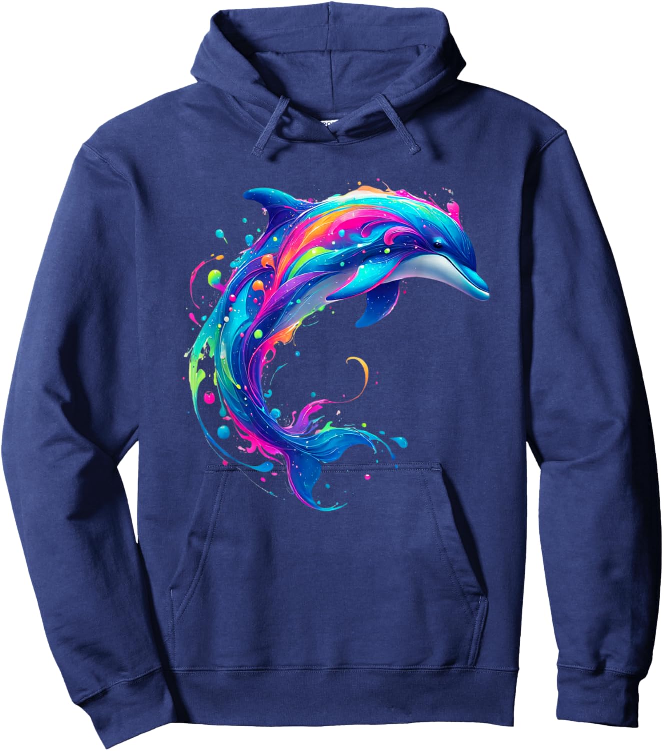 Cute Dolphin Watercolor Art Splash Ocean Animal Lover Hoodie - Hoodie | Navy