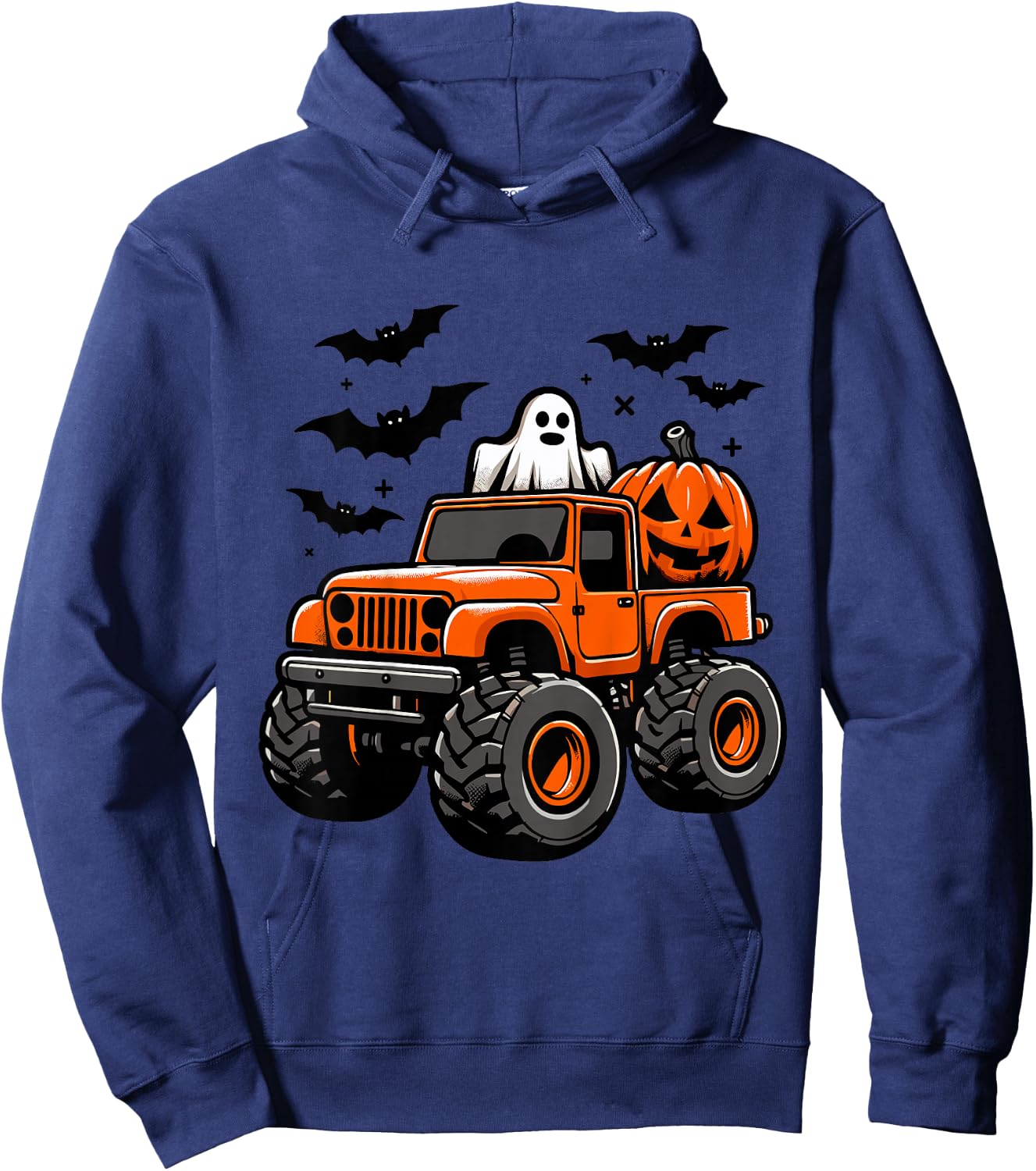 Kids Monster Truck Ghost Pumpkin Halloween Costume Hoodie - Hoodie | Navy