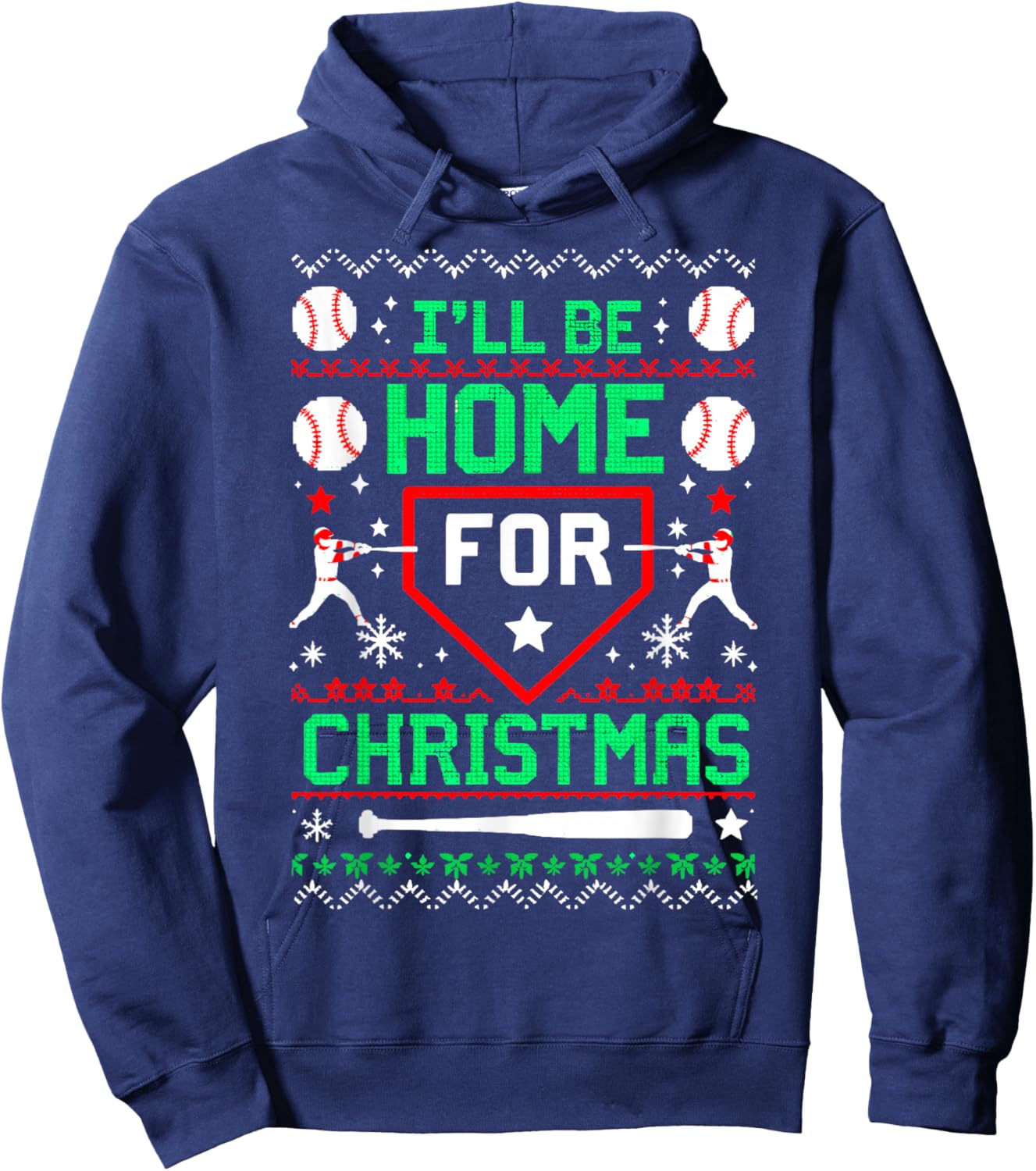 I'll Be Home For a Christmas Baseball Lover Ugly Sweater Hoodie - Hoodie | Navy
