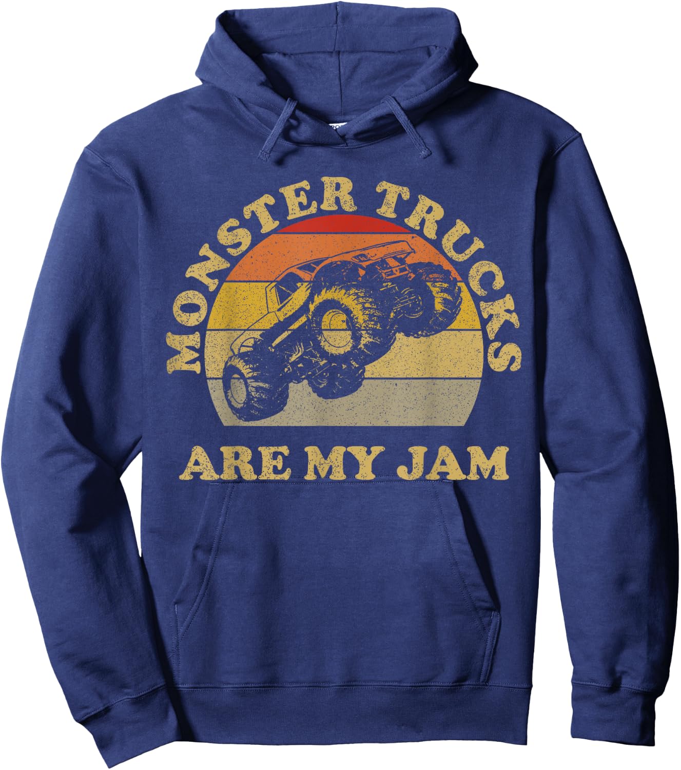 Vintage Monster Trucks Are My Jam Shirt Retro Sunset Design Hoodie - Hoodie | Navy