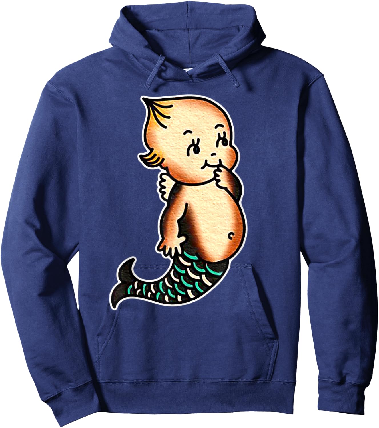 Kewpie Baby Mermaid Traditional Tattoo Flash Hoodie - Hoodie | Navy