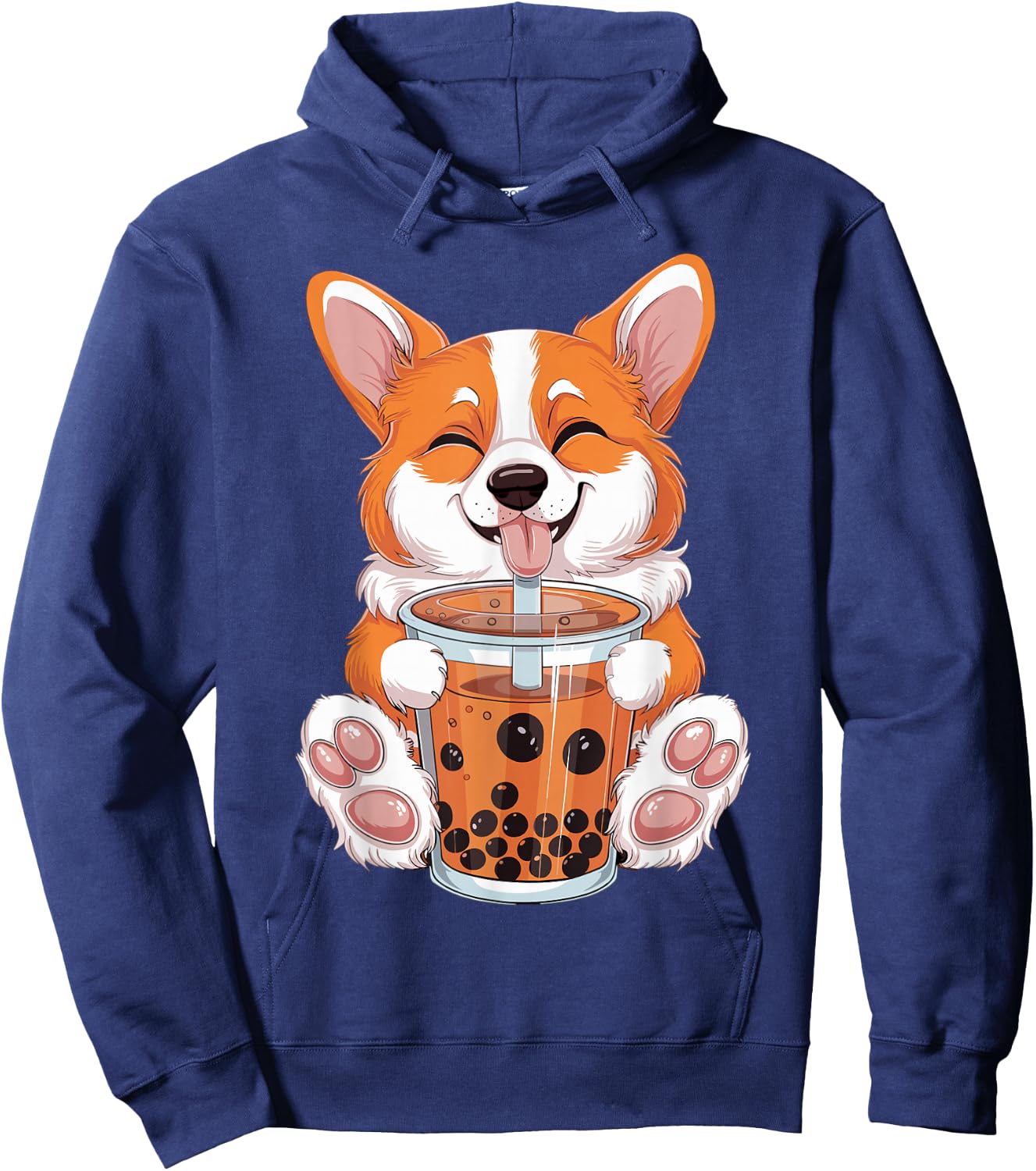 Corgi Dog Bubble Boba Tea Anime Cute Kawaii Corgi Dog Hoodie - Hoodie | Navy