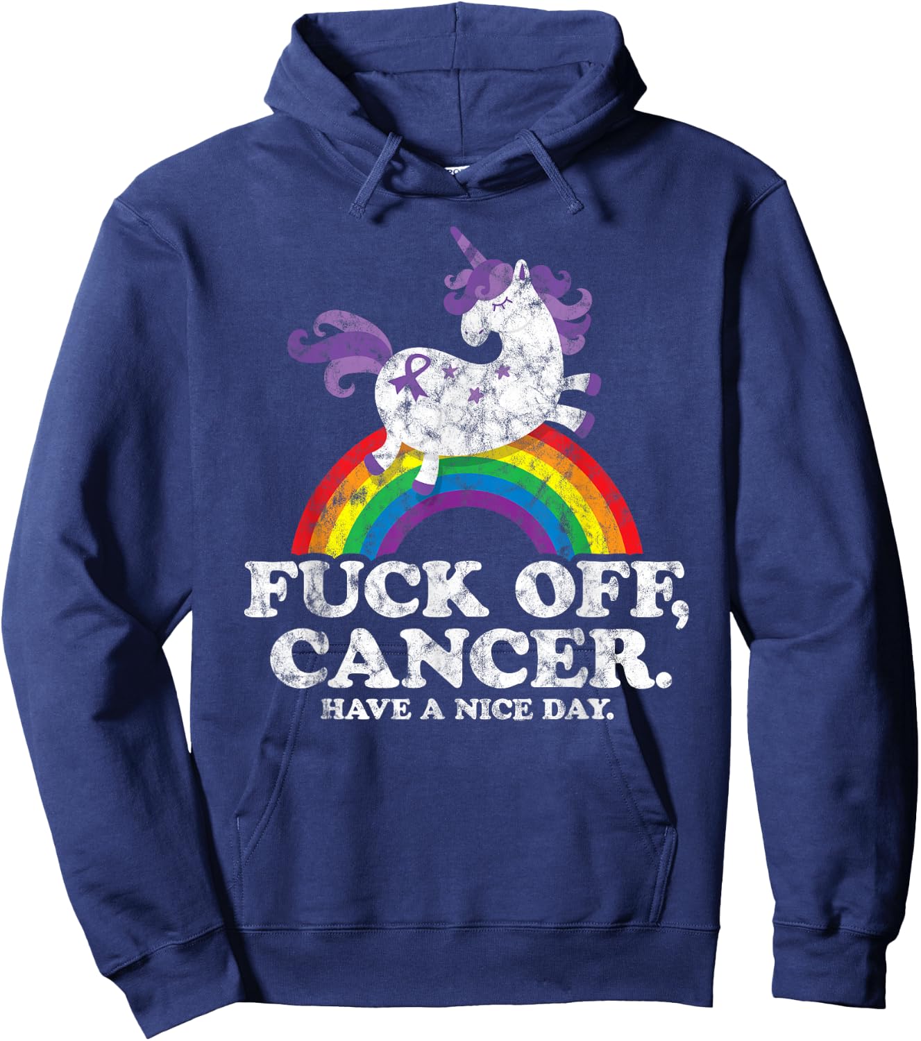 Fuck Off Cancer | Survivor Quote | Funny Unicorn Rainbow Hoodie - Hoodie | Navy
