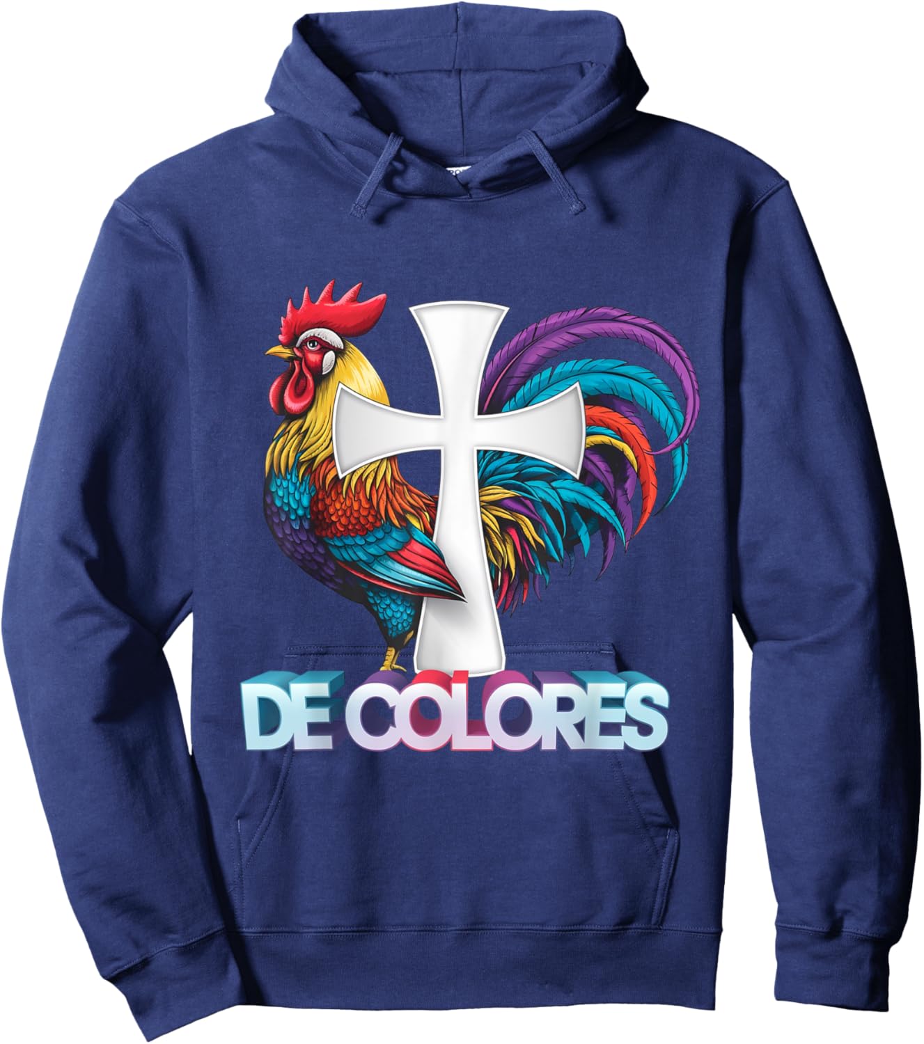 DeColores Cursillo Rainbow Rooster Catholic Hoodie - Hoodie | Navy