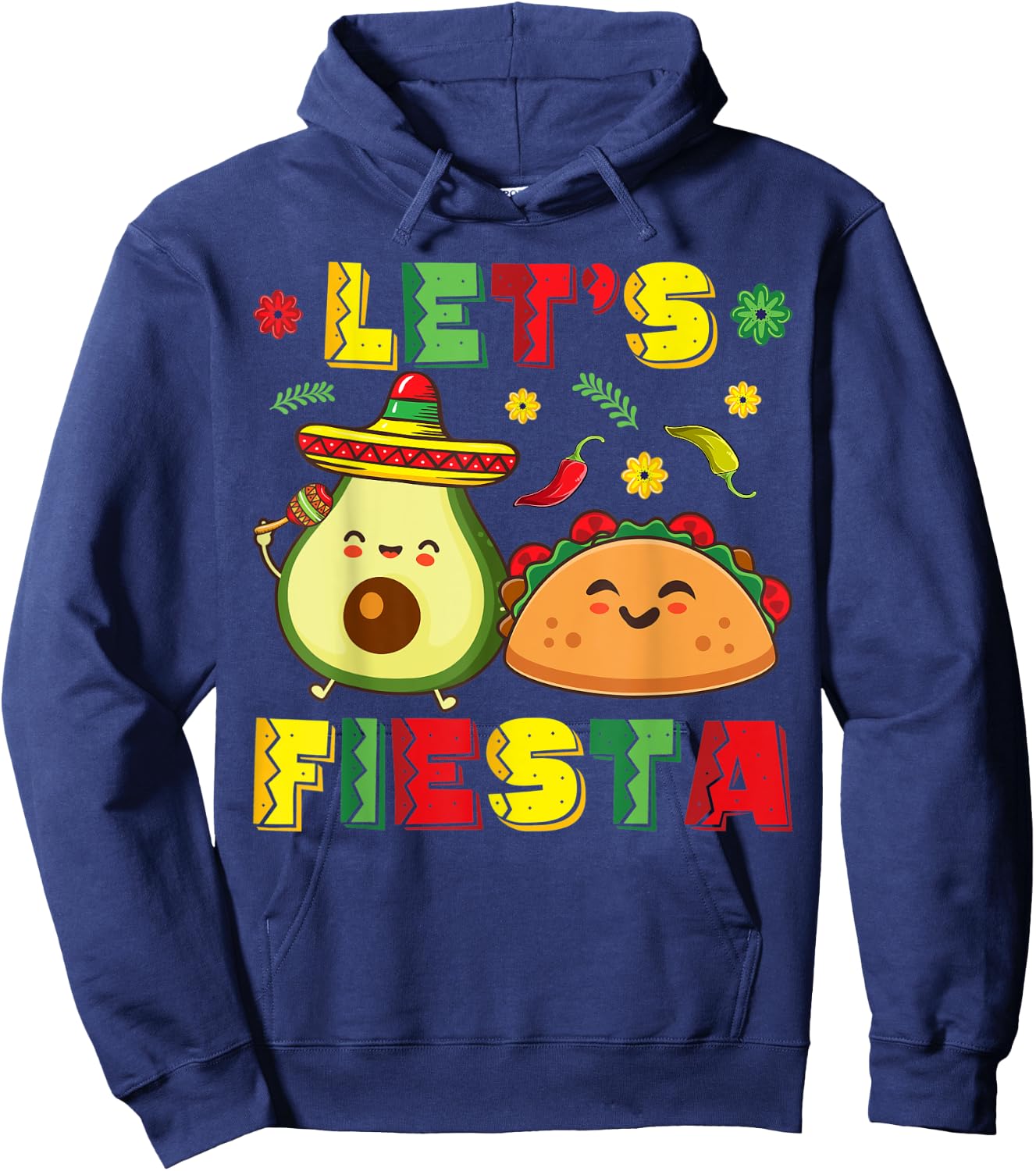 Mexican Cinco De Mayo Shirt Taco And Avocado Let's Fiesta Hoodie - Hoodie | Navy