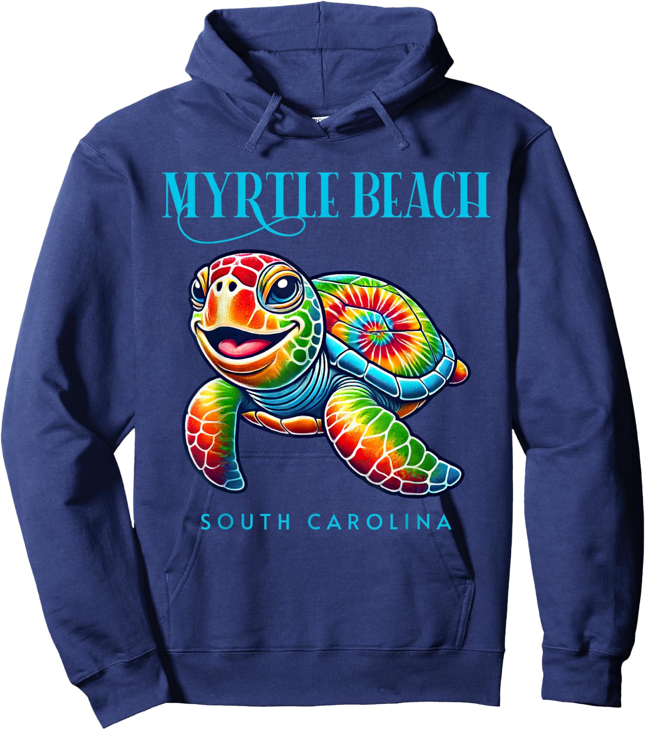 Myrtle Beach South Carolina Smiling Tie Dye Sea Turtle Men Women Girls Kids Hoodie - Hoodie | Navy