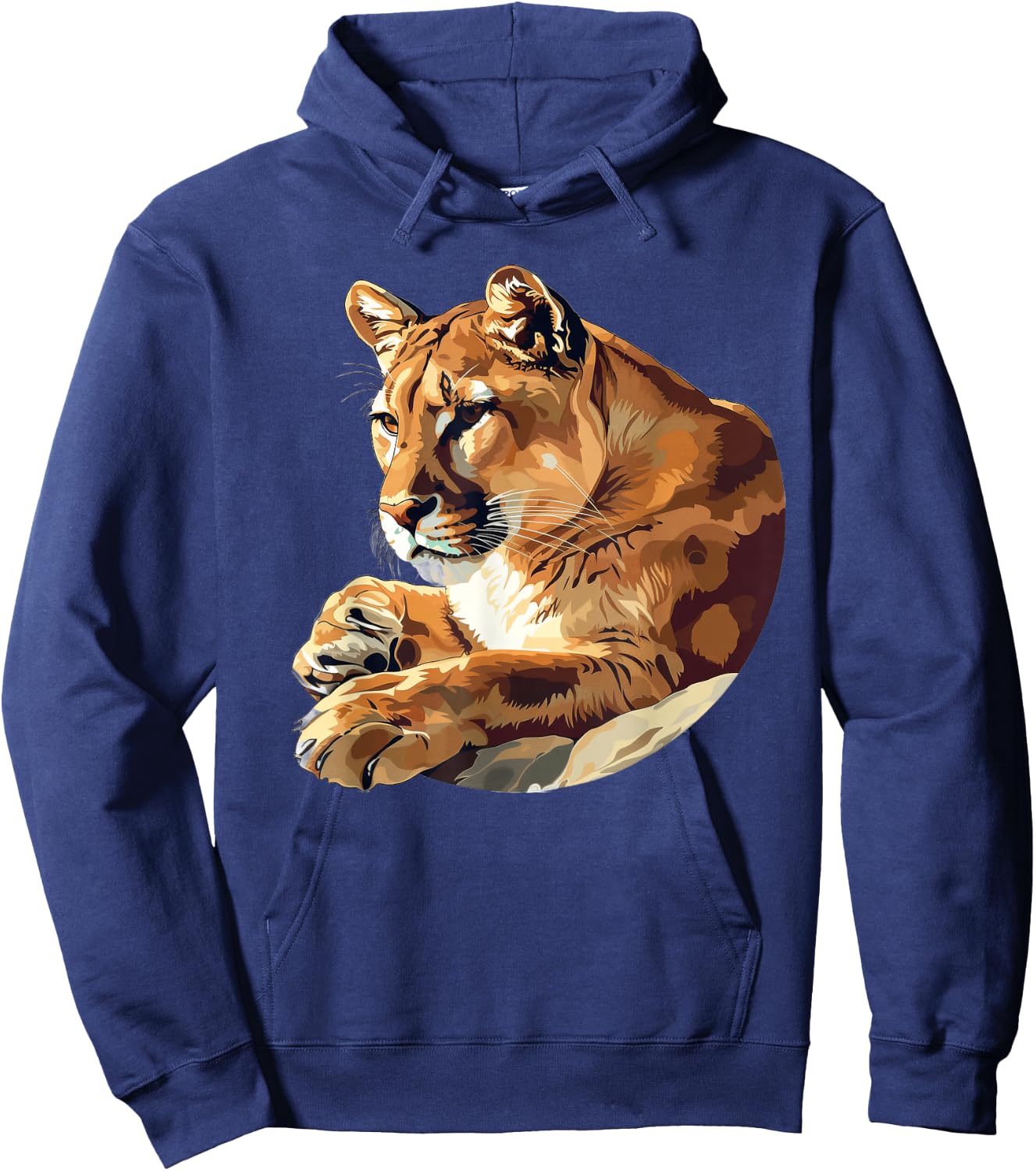 Mountain Lion Round Image Hoodie - Hoodie | Navy