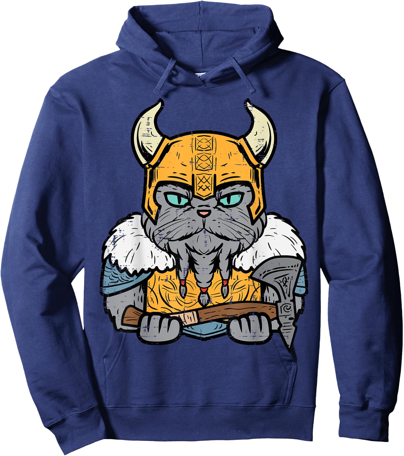 Viking Cat Axe Norse Mythology Kitten Women Girls Kids Men Hoodie - Hoodie | Navy