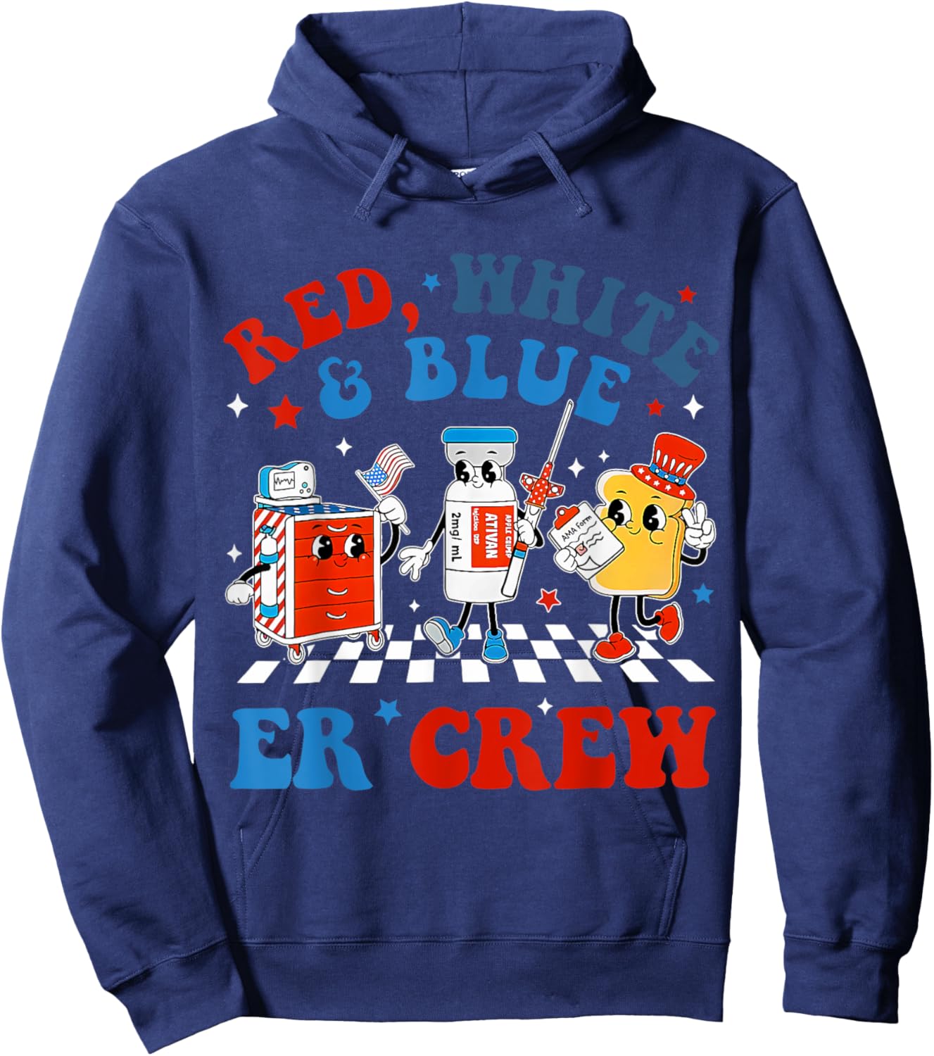 Retro Red White Blue Er Crew Emergency Room 4th Of July Hoodie - Hoodie | Navy