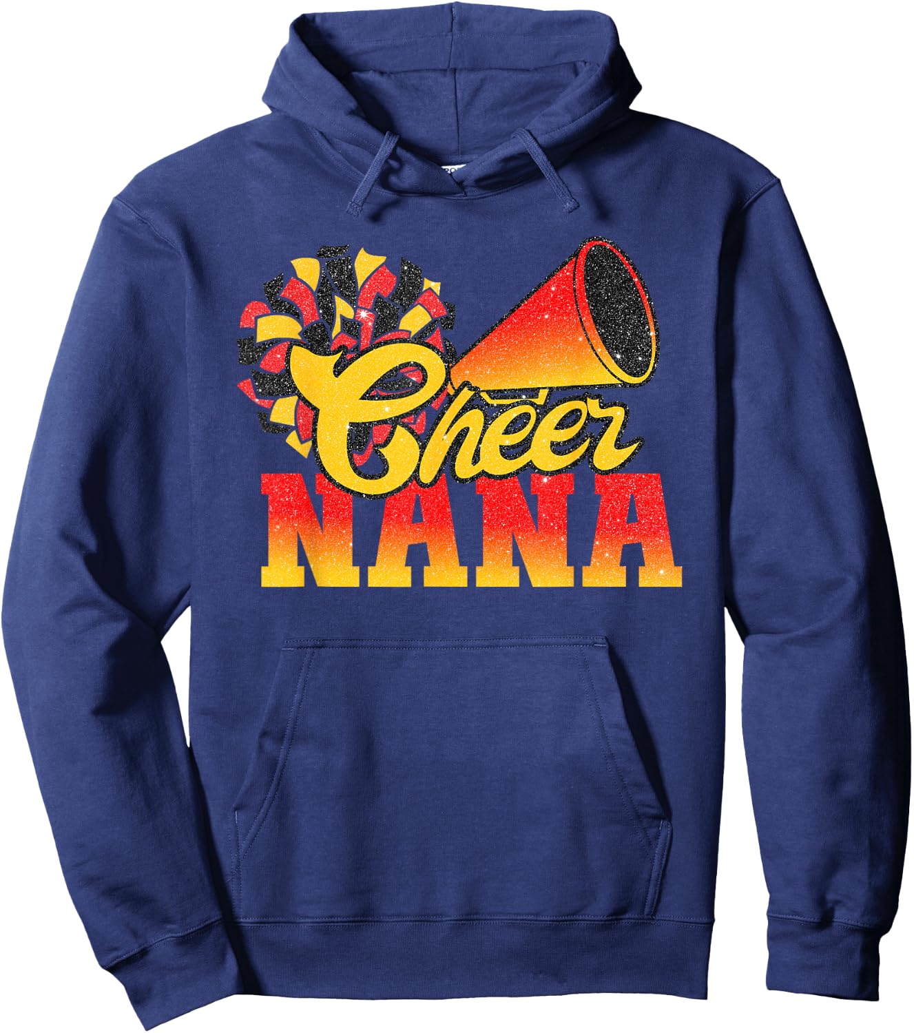 Cheer Nana Biggest Fan Cheerleader Orange Red Gold Pom Pom Hoodie - Hoodie | Navy