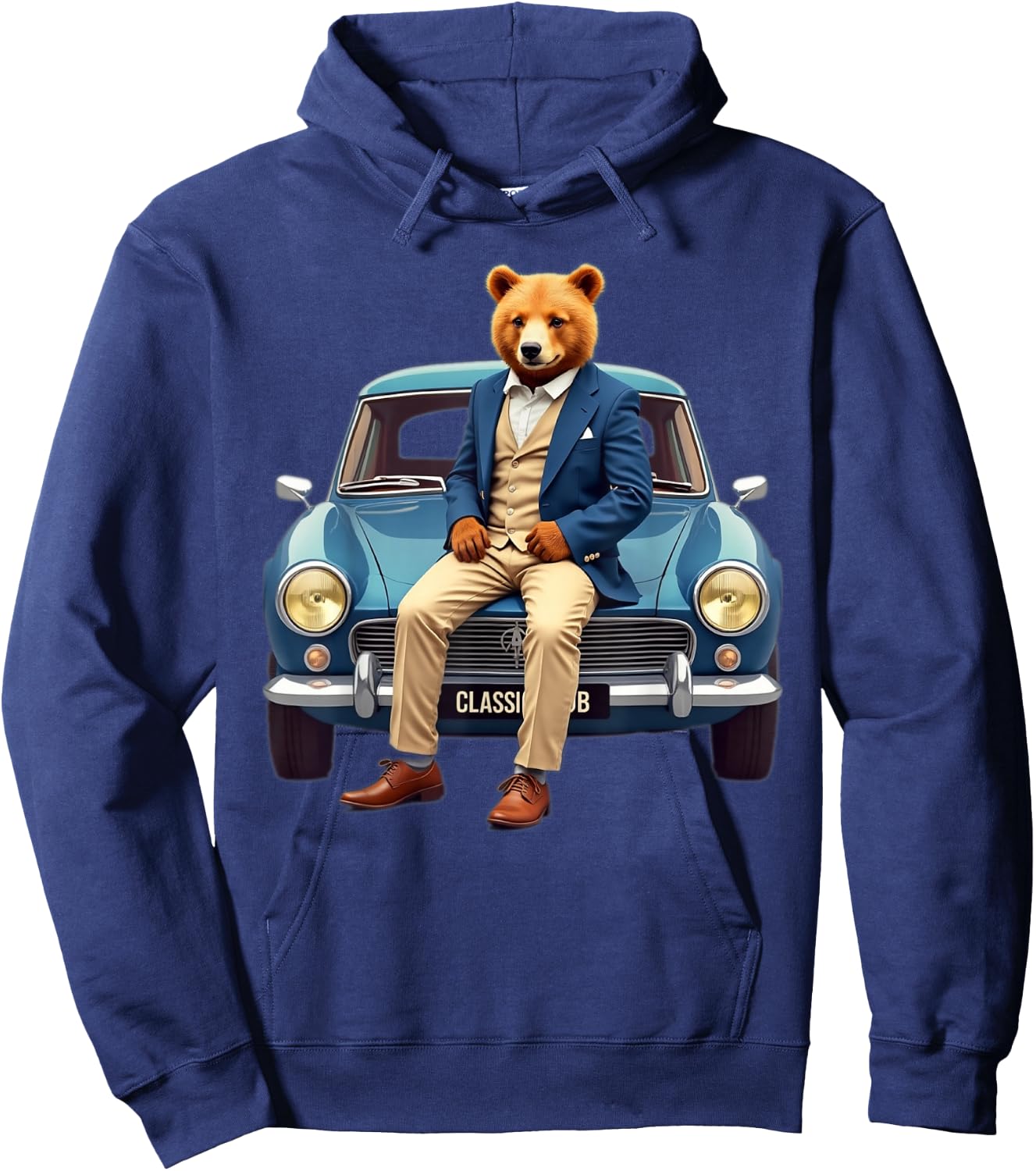 Enjoy Cool Teddy Bear With Classic Car Graphic Designs Fun Hoodie - Hoodie | Navy