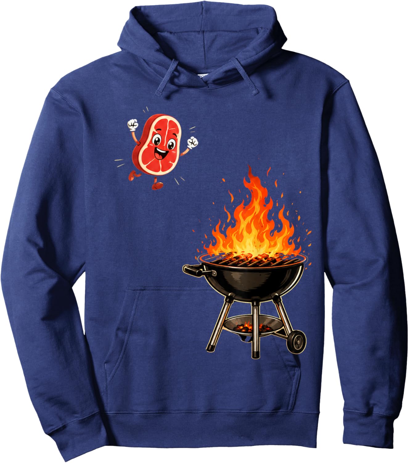 Steak Dive Funny Flying Steak BBQ Grilling Cartoon Hoodie - Hoodie | Navy