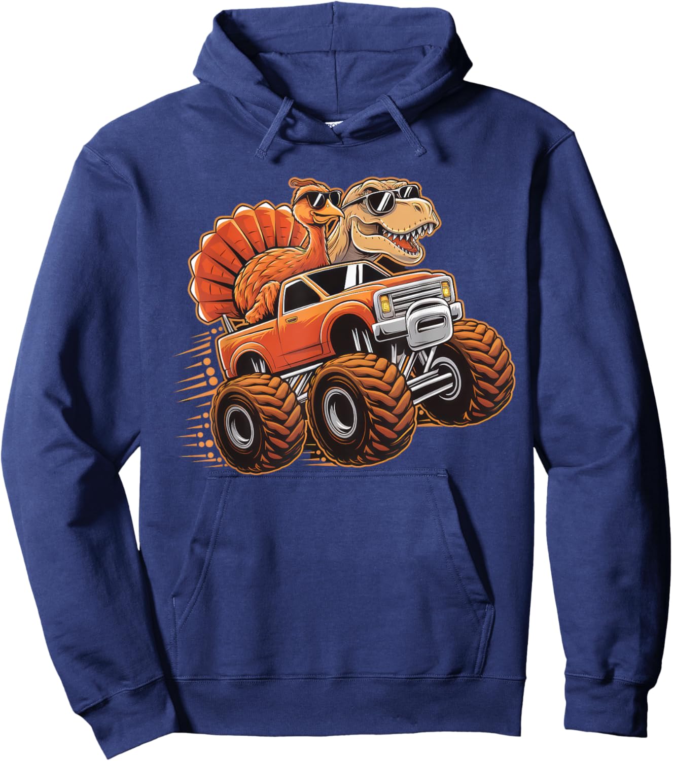 Monster Truck Thanksgiving Dinosaur Shirt Kids Boys Toddlers Hoodie - Hoodie | Navy