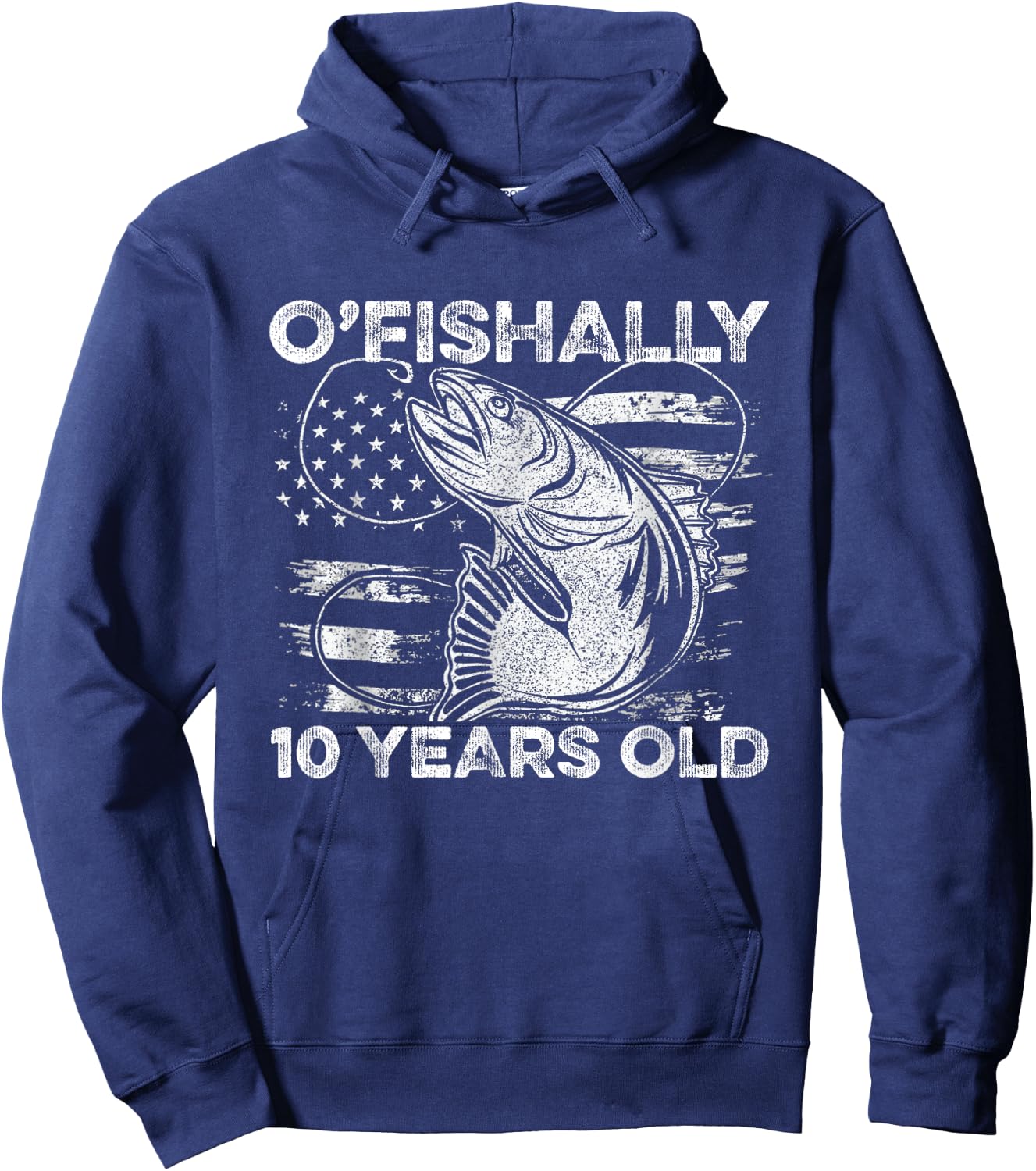 Ofishally 10 Year Old Shirt 10th Birthday Fishing US Flag Hoodie - Hoodie | Navy