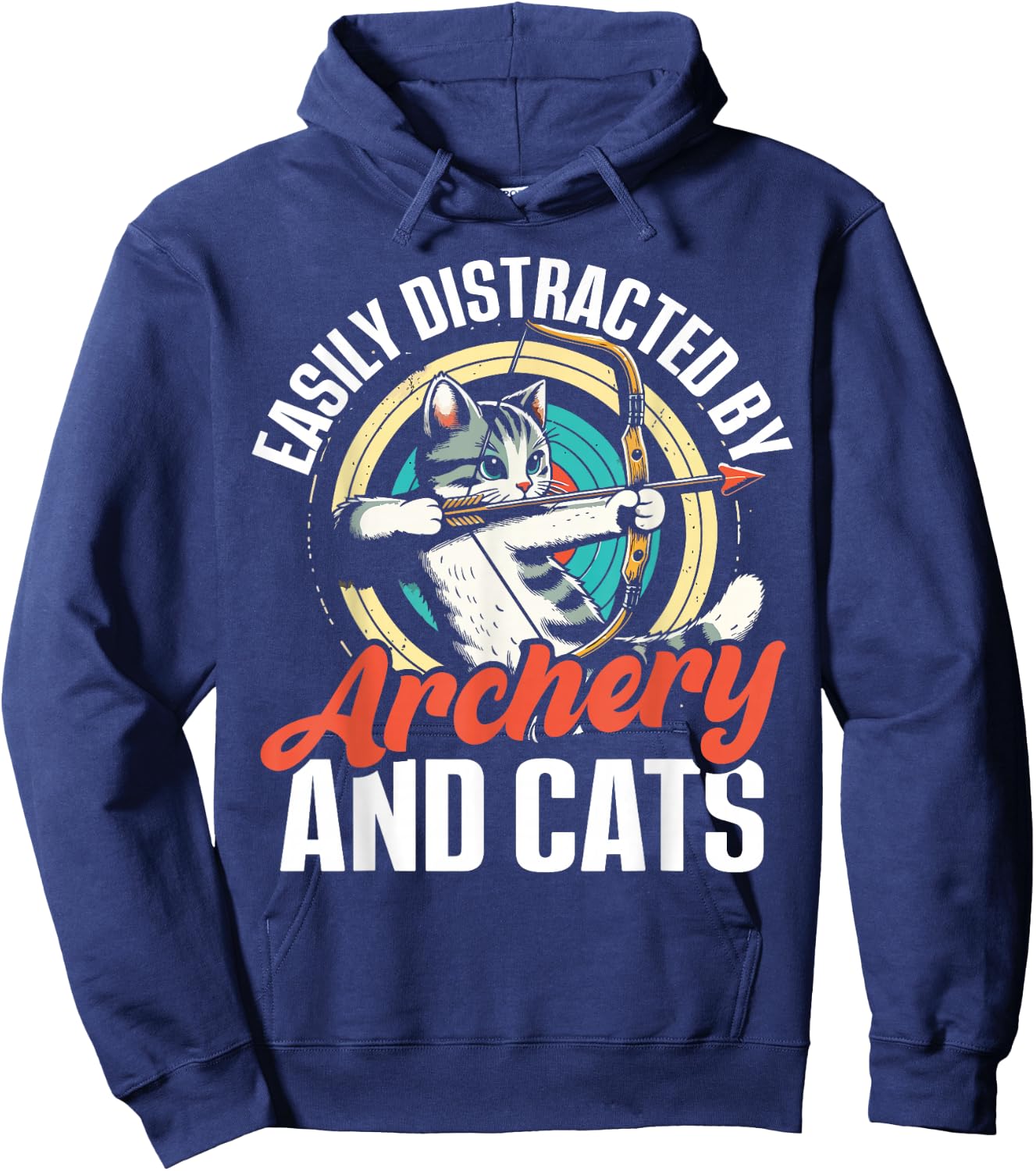 Funny Cat Parent Gift Easily Distracted by Archery and Cats Hoodie - Hoodie | Navy