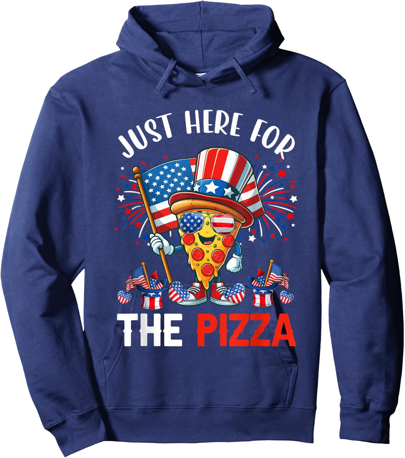 Just Here For The Pizza 4th Of July Pizza Sunglasses Food Kids Men Hoodie - Hoodie | Navy