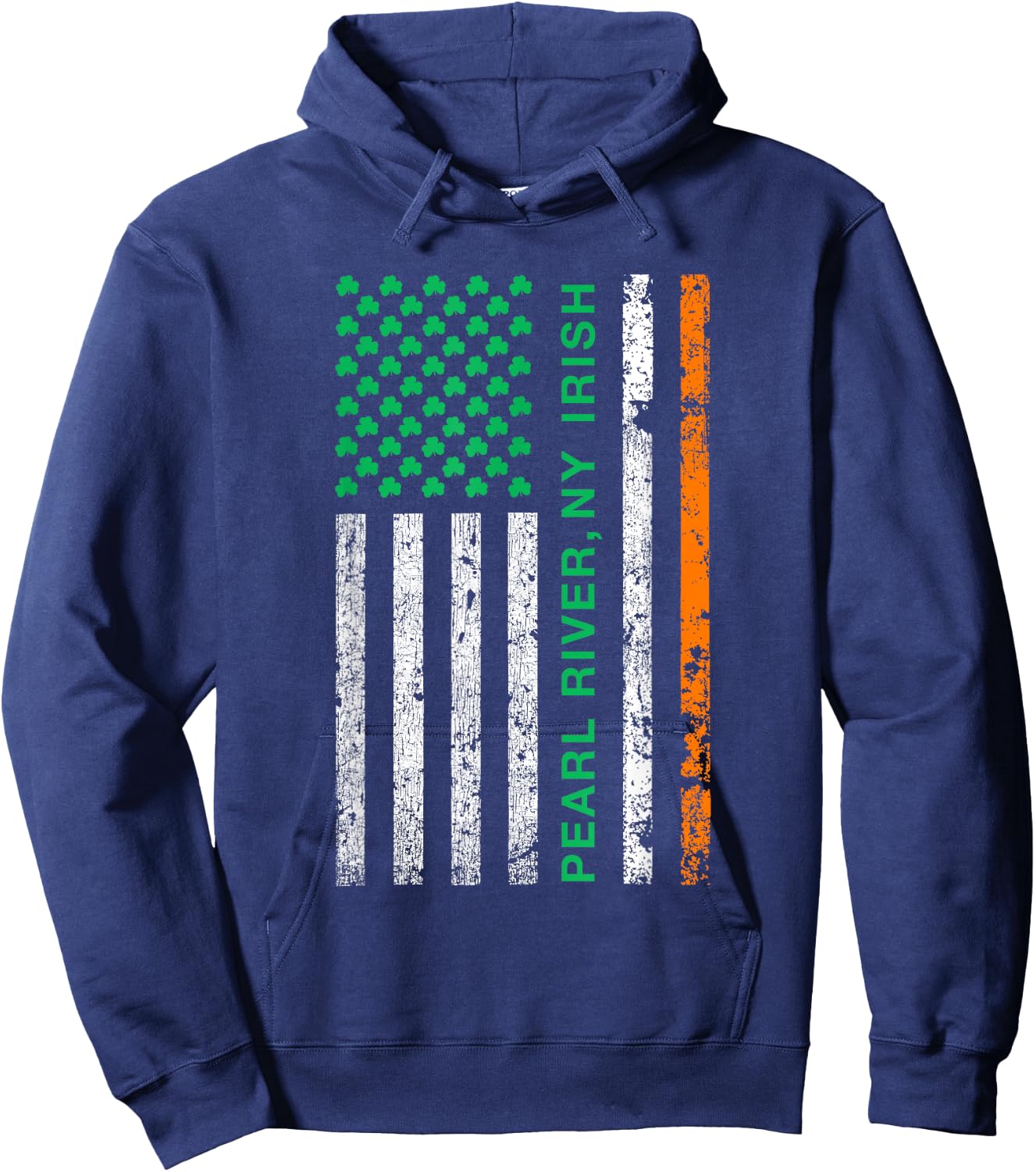 Pearl River New York Irish American Ireland US Flag Women Kids Men Hoodie - Hoodie | Navy
