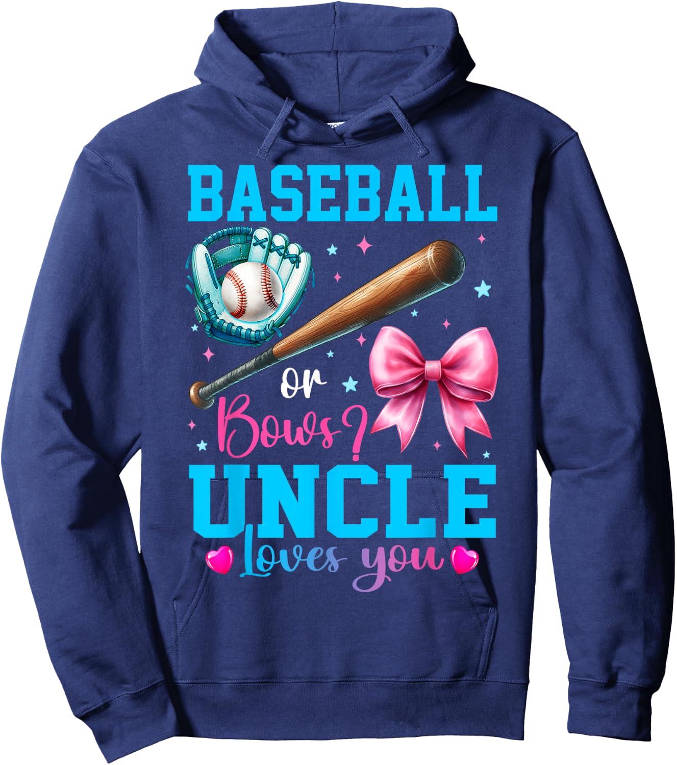 Baseball or Bows Uncle Loves You Gender Reveal Baby Party Hoodie - Hoodie | Navy