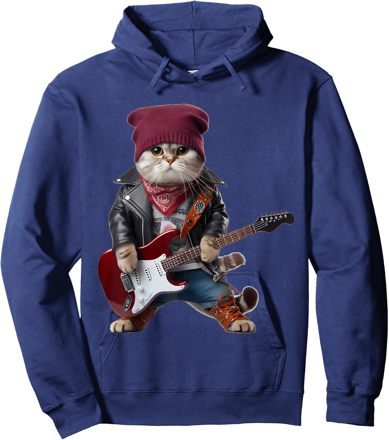 Cat Playing Guitar Cute Funny Cute Kitten Rock Rockin Cat Hoodie - Hoodie | Navy