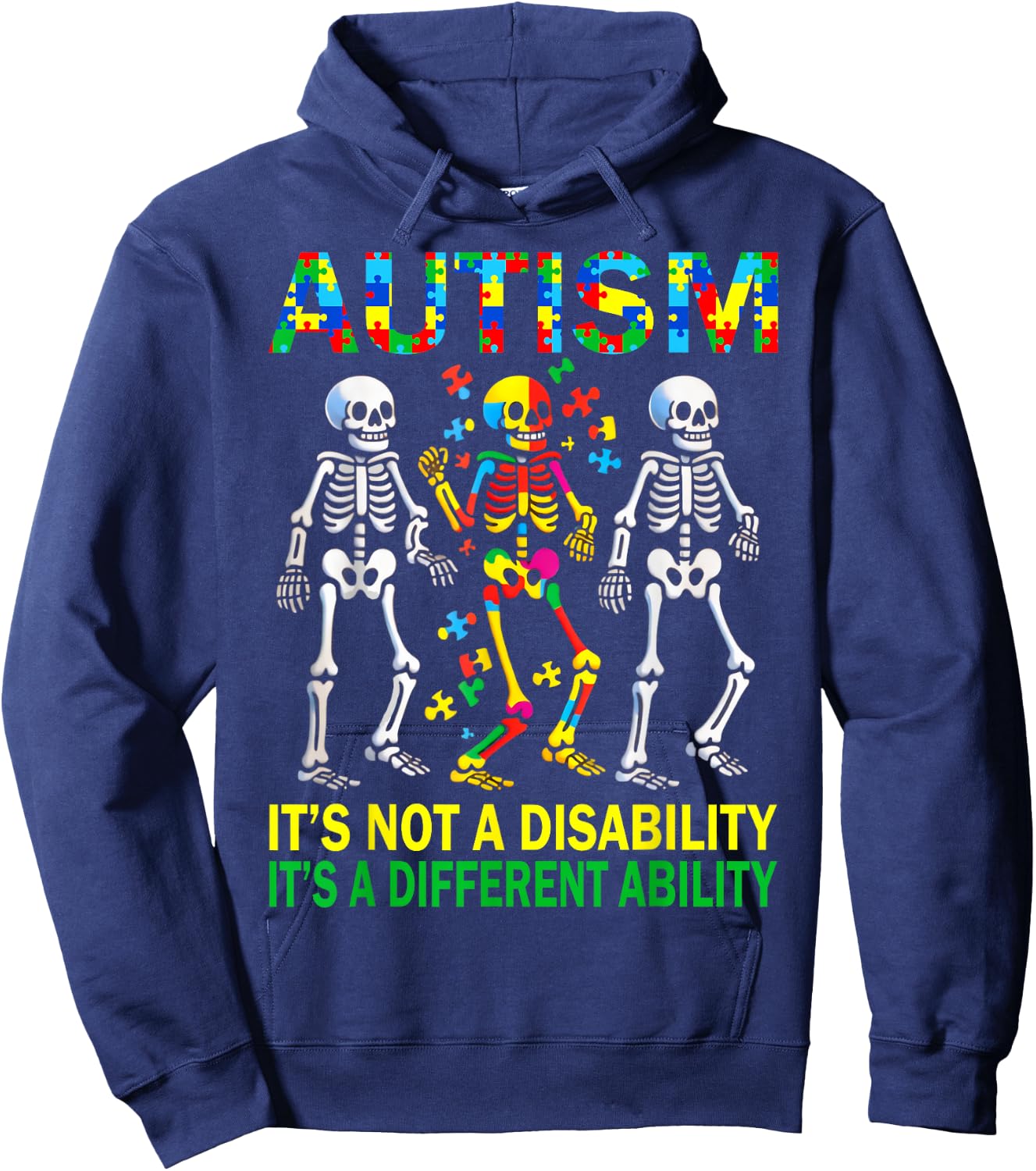 Autism Awareness Skeleton Dancing Autistic Kids Awareness Hoodie - Hoodie | Navy