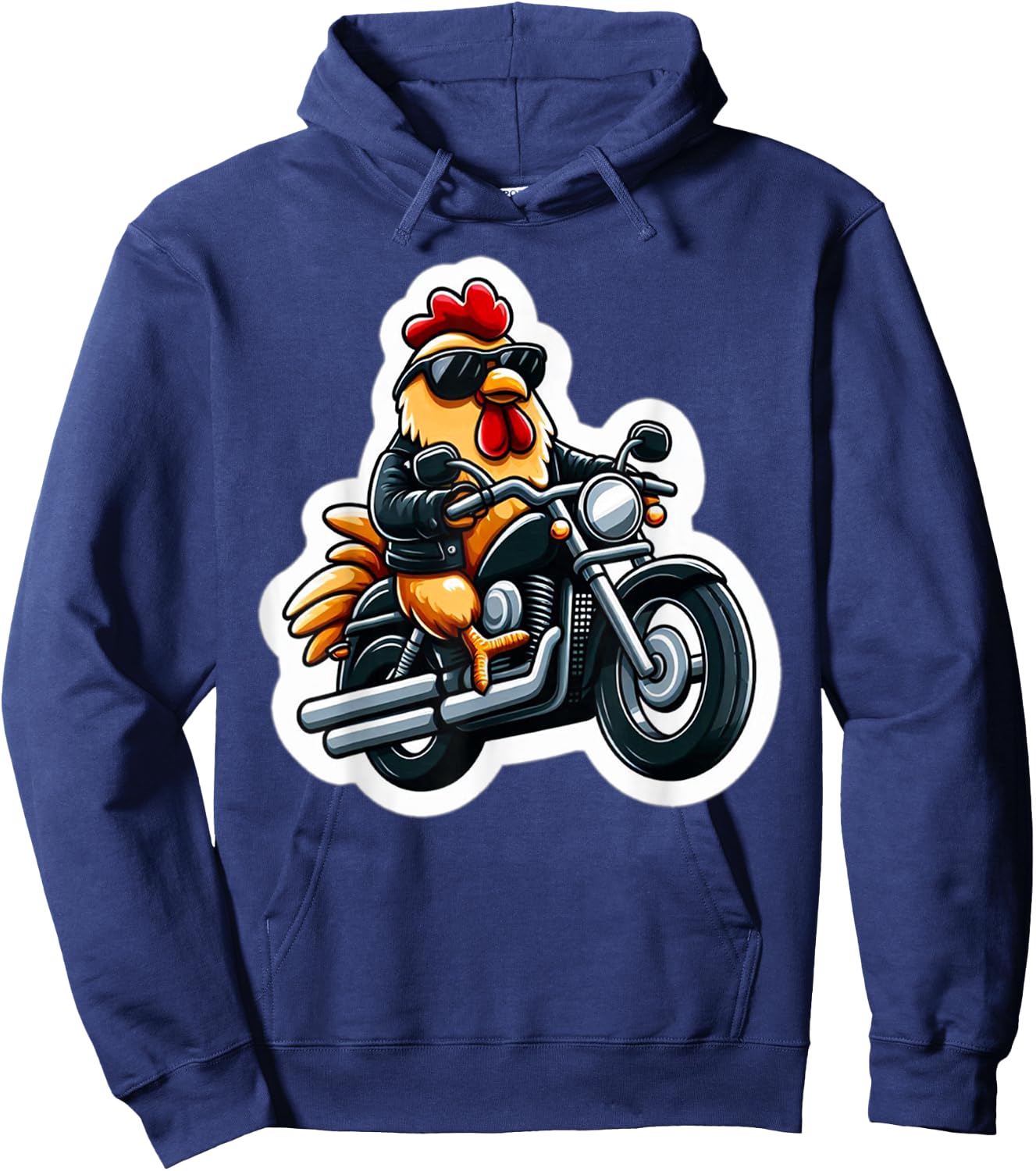 Cool Biker Chicken on Motorcycle Hoodie - Hoodie | Navy