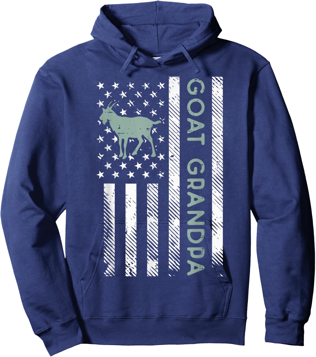 Goat Grandpa US Flag Vintage Patriotic Farm Farmer Papa Men Hoodie - Hoodie | Navy