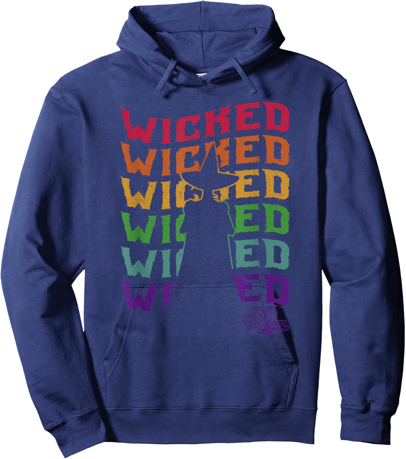 The Wizard of Oz Pride Wicked Witch Rainbow Text Stack Hoodie - Hoodie | Navy