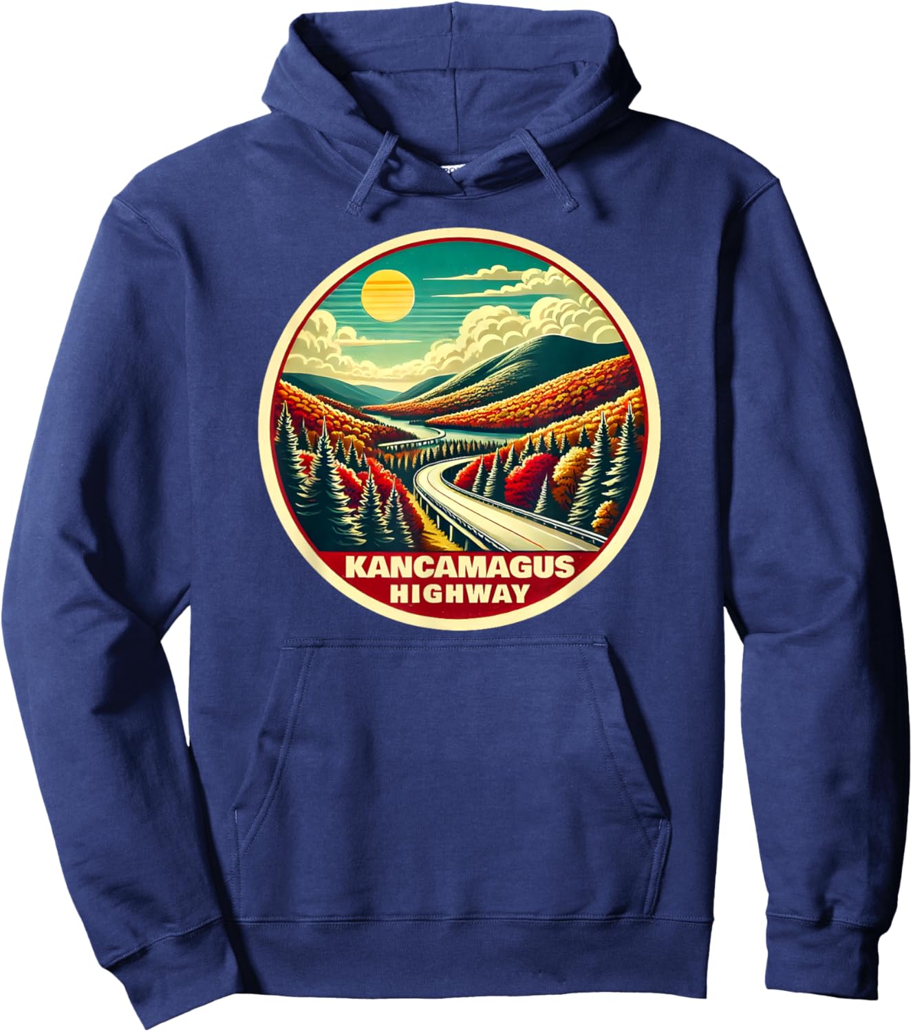 Kancamagus Highway, Scenic Fall Foliage, Retro Vintage Hoodie - Hoodie | Navy