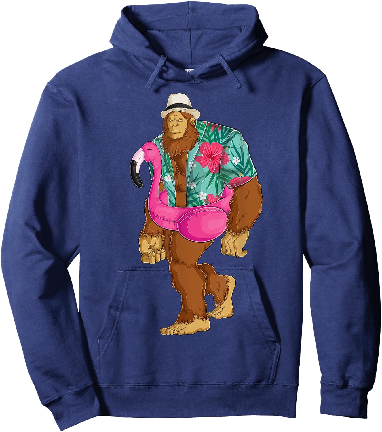 Bigfoot Sasquatch Pink Flamingo Aloha Beach Hawaiian Party Men Women Girls Kids Hoodie - Hoodie | Navy