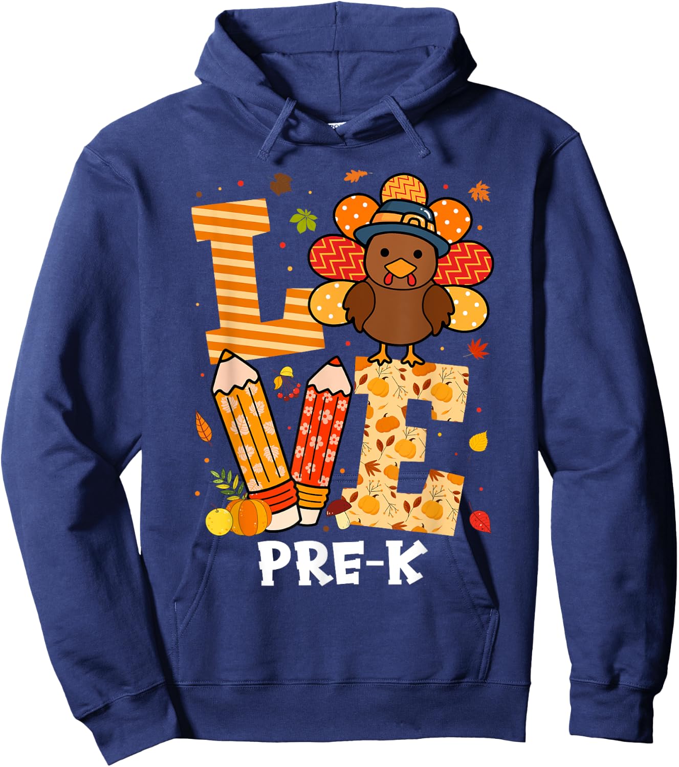 Thanksgiving Love Pre-K Teacher Turkey Autumn Fall Women Girls Kids Hoodie - Hoodie | Navy