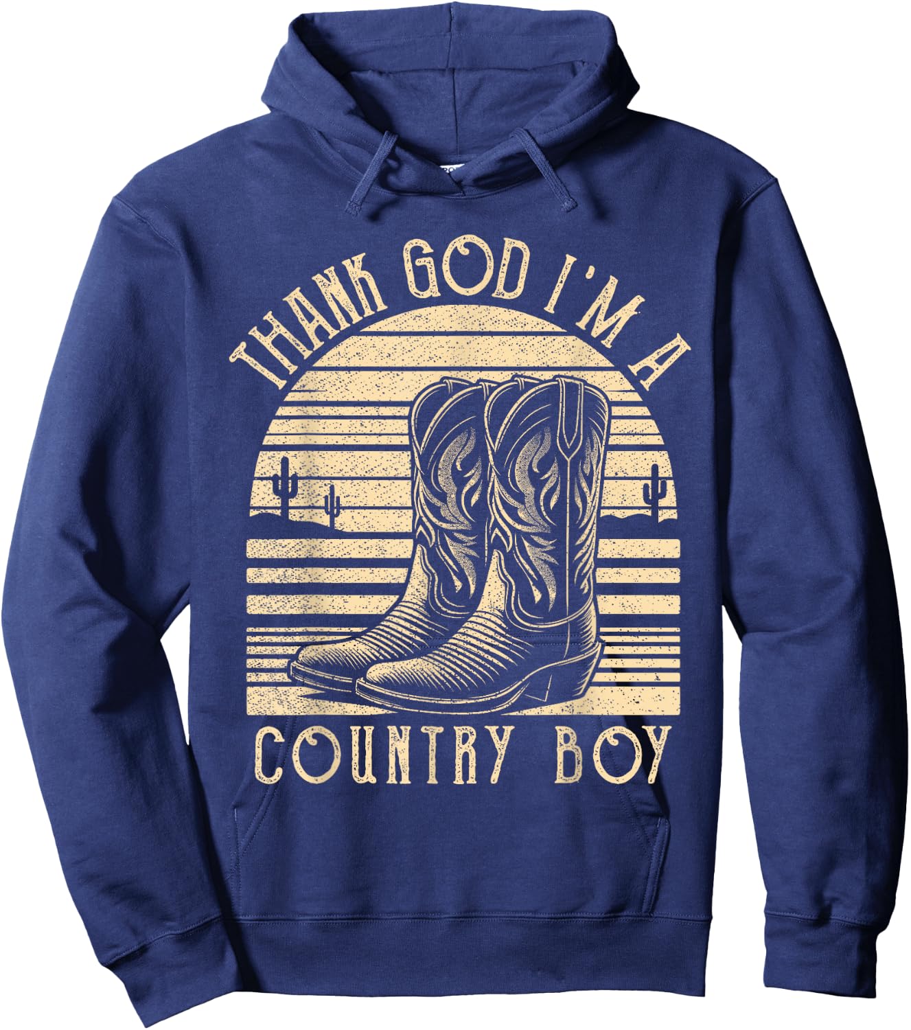 Thank God I'm A Country Music Boy Cowboy Western Retro Hoodie - Hoodie | Navy