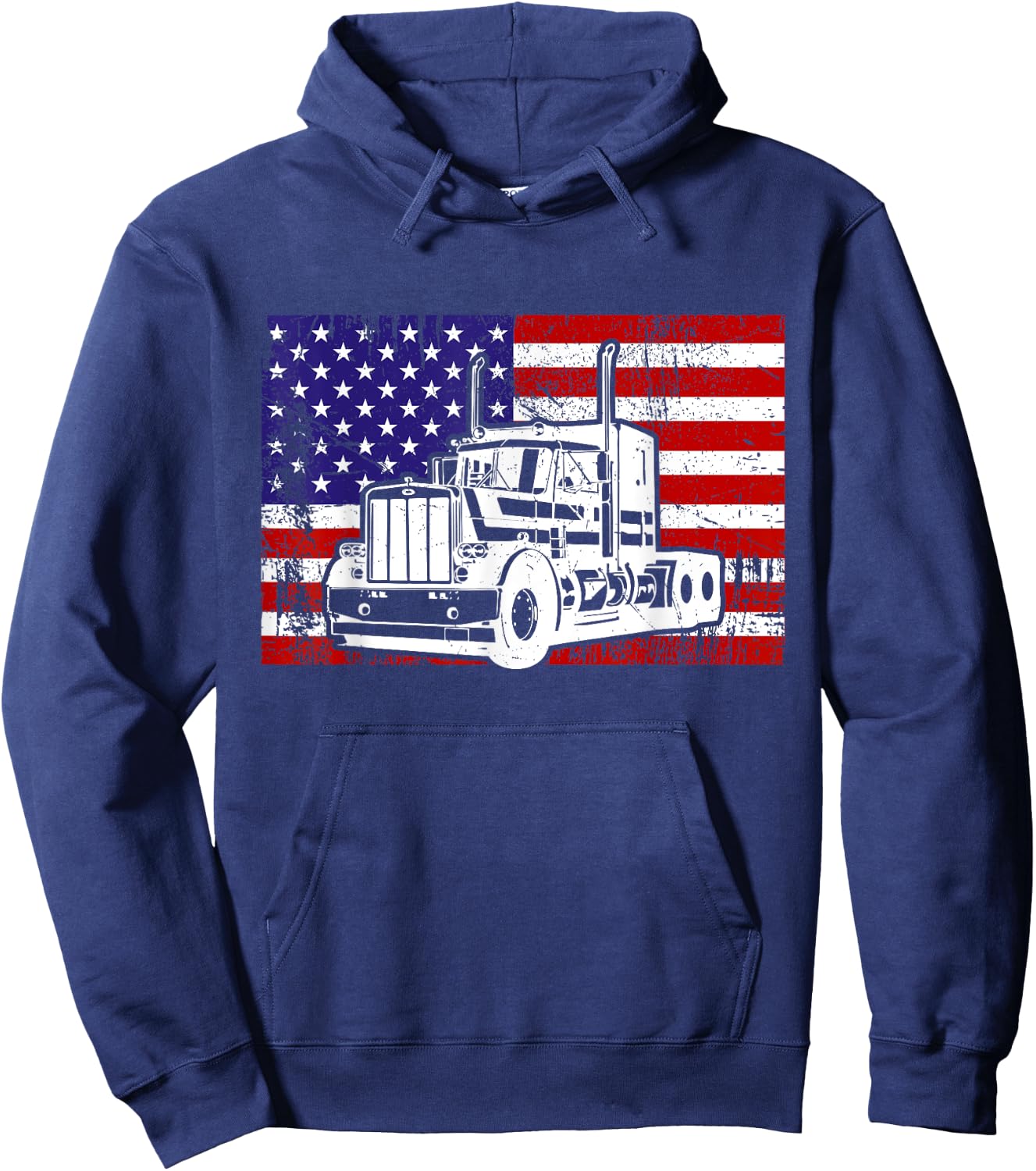 Us American Flag Semi Truck Driver 18 Wheeler Trucker Hoodie - Hoodie | Navy