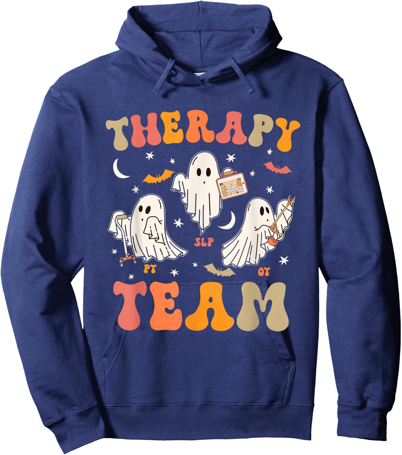 Therapy Team Halloween SLP OT PT Spooky Ghost Speech Therapy Hoodie - Hoodie | Navy