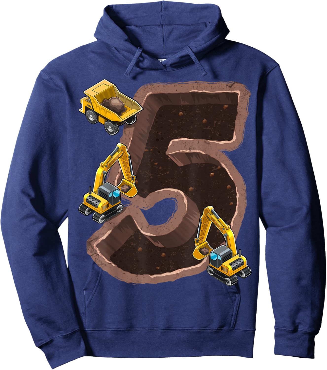 5th Birthday Excavator Construction Vehicles Party Gift Boys Hoodie - Hoodie | Navy
